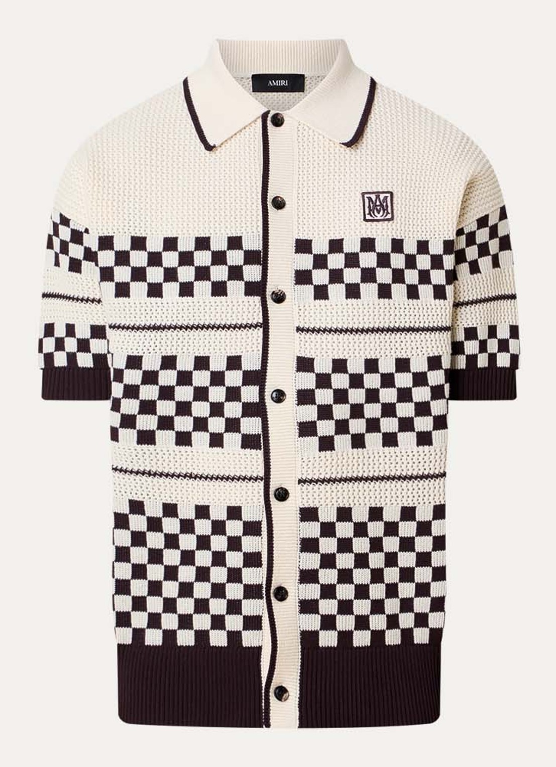 AMIRI Regular fit grofgebreid overhemd met opengewerkt dessin - voorkant 2 zwart