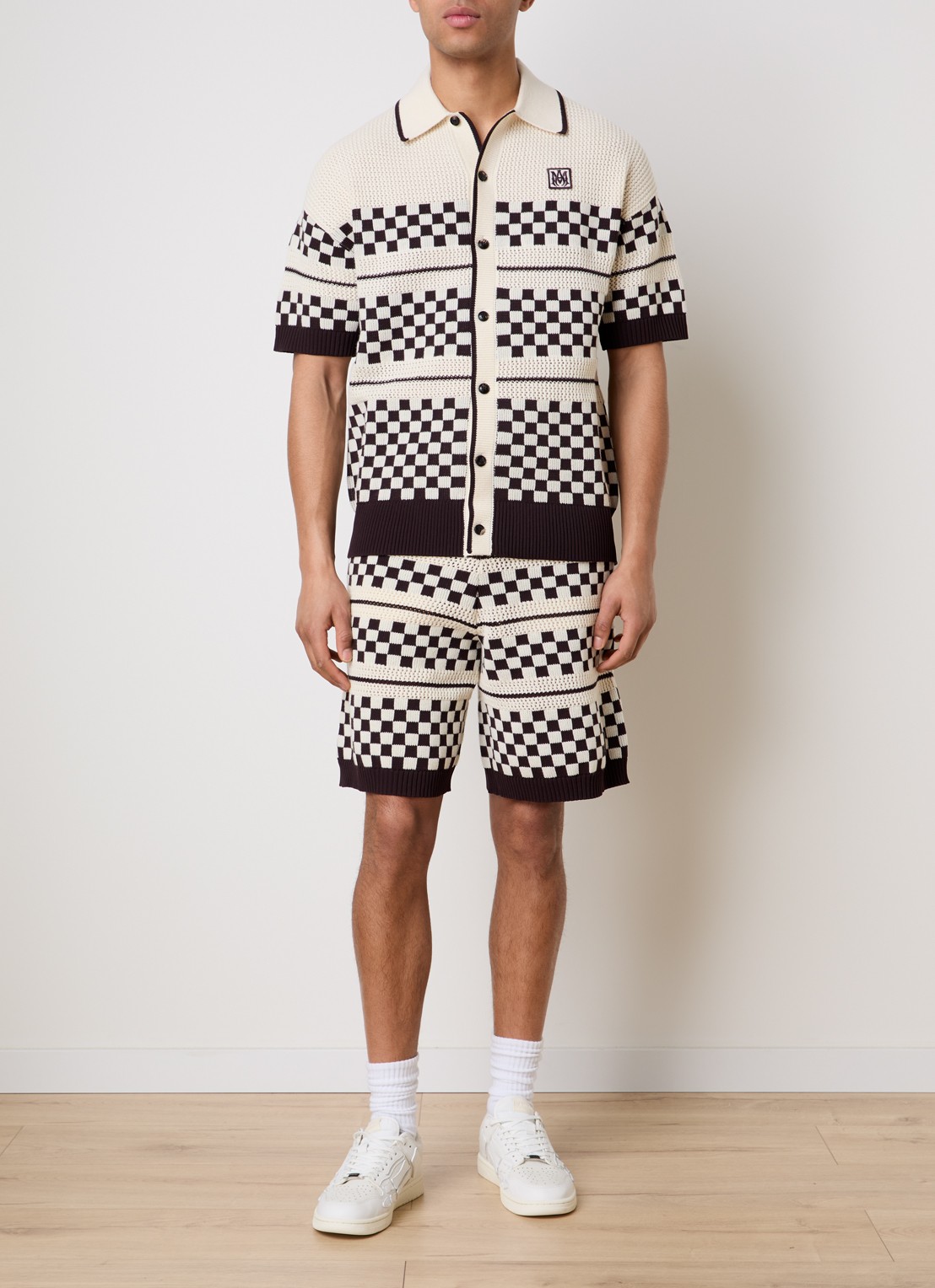 AMIRI Regular fit grofgebreid overhemd met opengewerkt dessin - voorkant 3 zwart