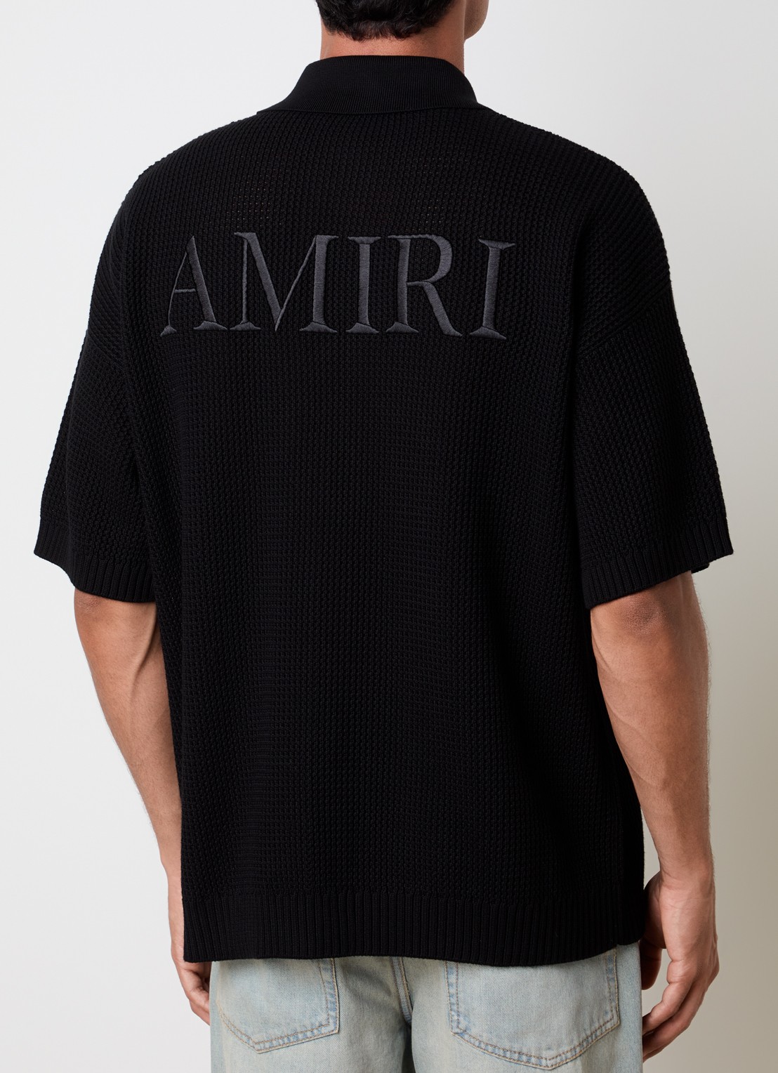 AMIRI Regular fit overhemd met opengewerkt dessin en logoborduring - achterkant 3 zwart