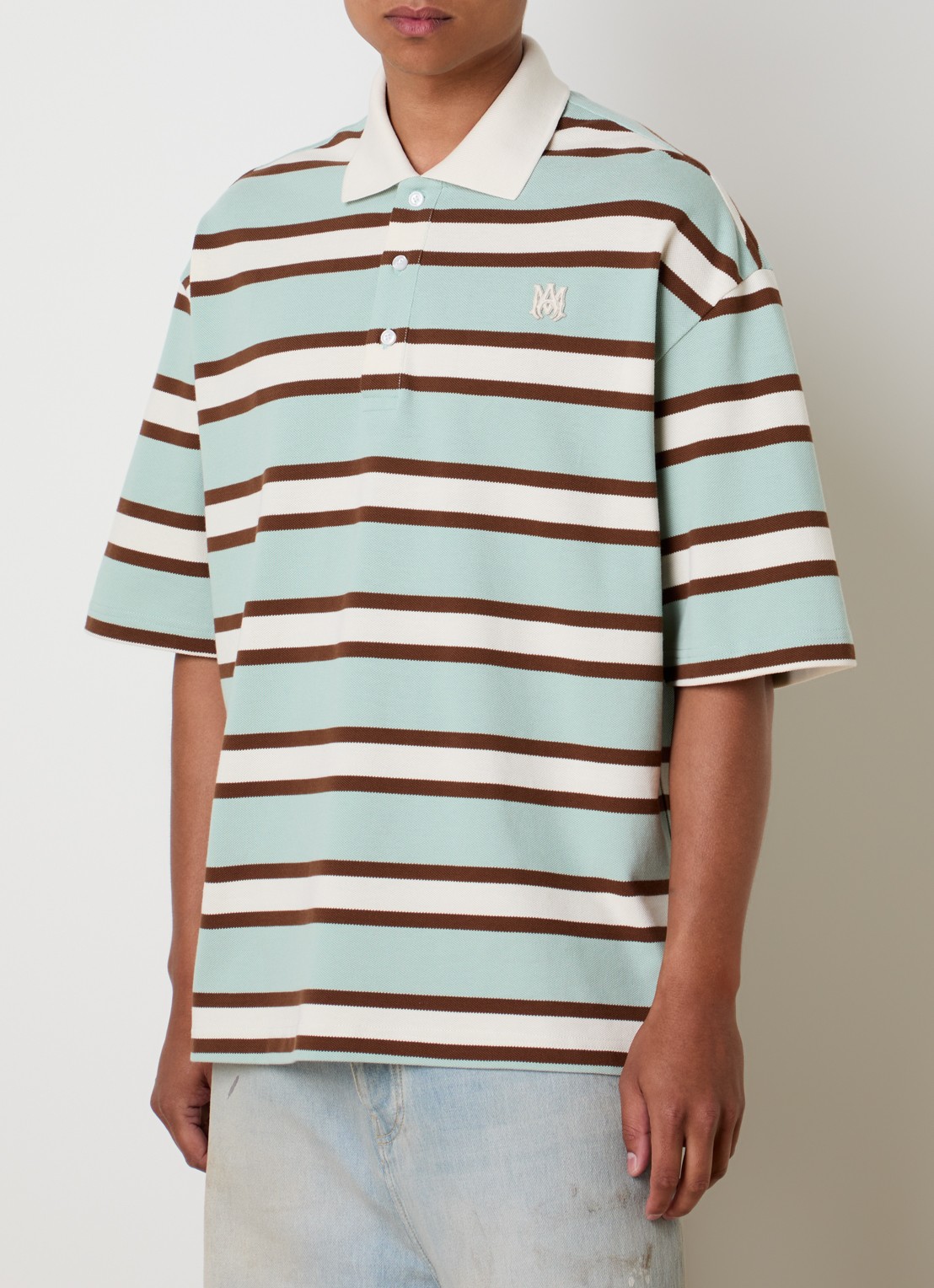 AMIRI Regular fit polo met streepprint en logo - detail 2 mint