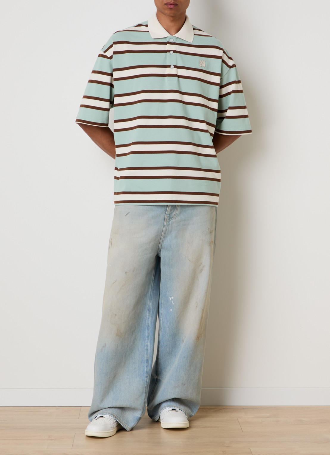 AMIRI Regular fit polo met streepprint en logo - voorkant 5 mint