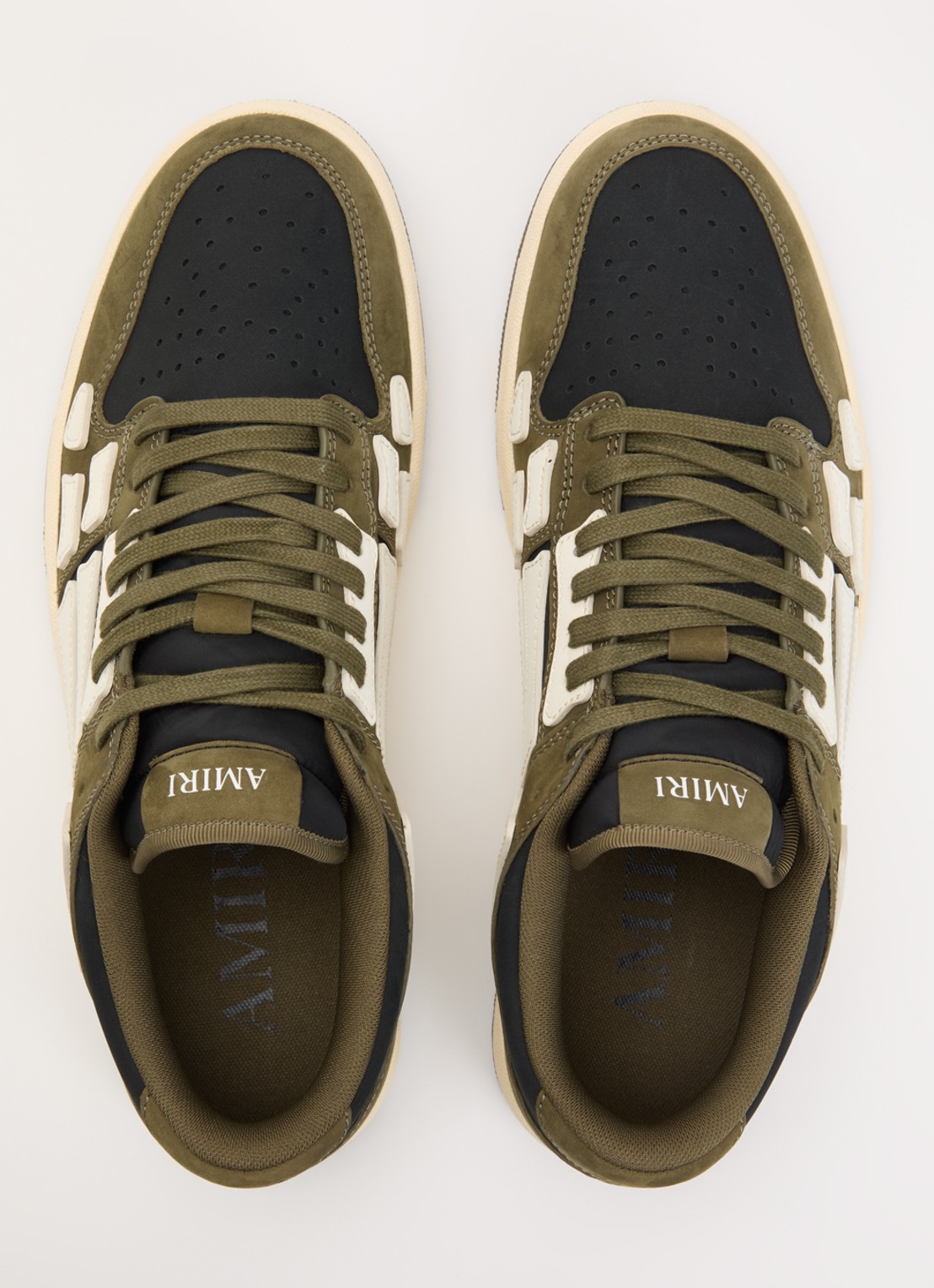 AMIRI Skel Top Low sneaker van suède met leren details - detail 2 bronsgroen