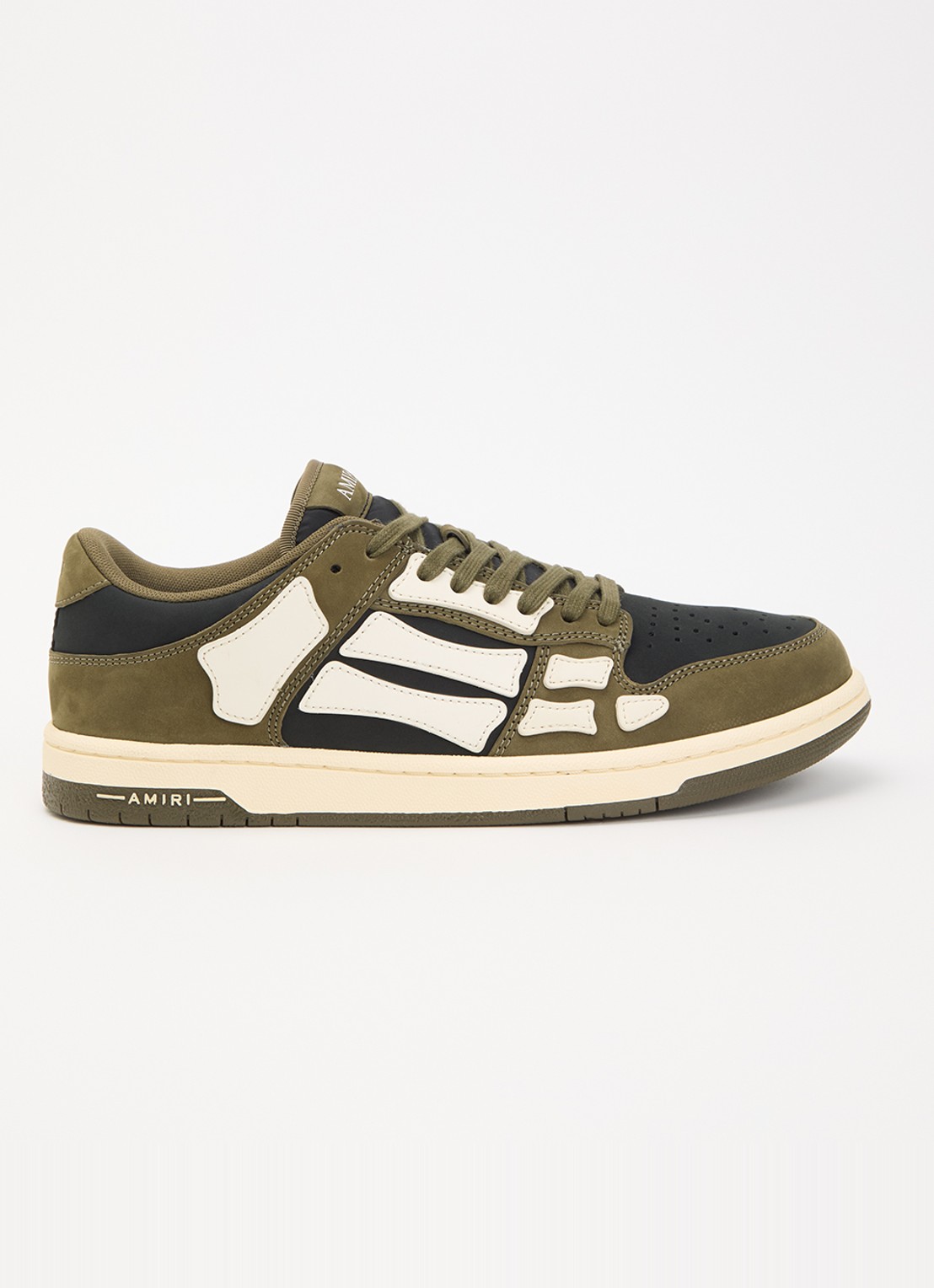 AMIRI Skel Top Low sneaker van suède met leren details - voorkant 5 bronsgroen