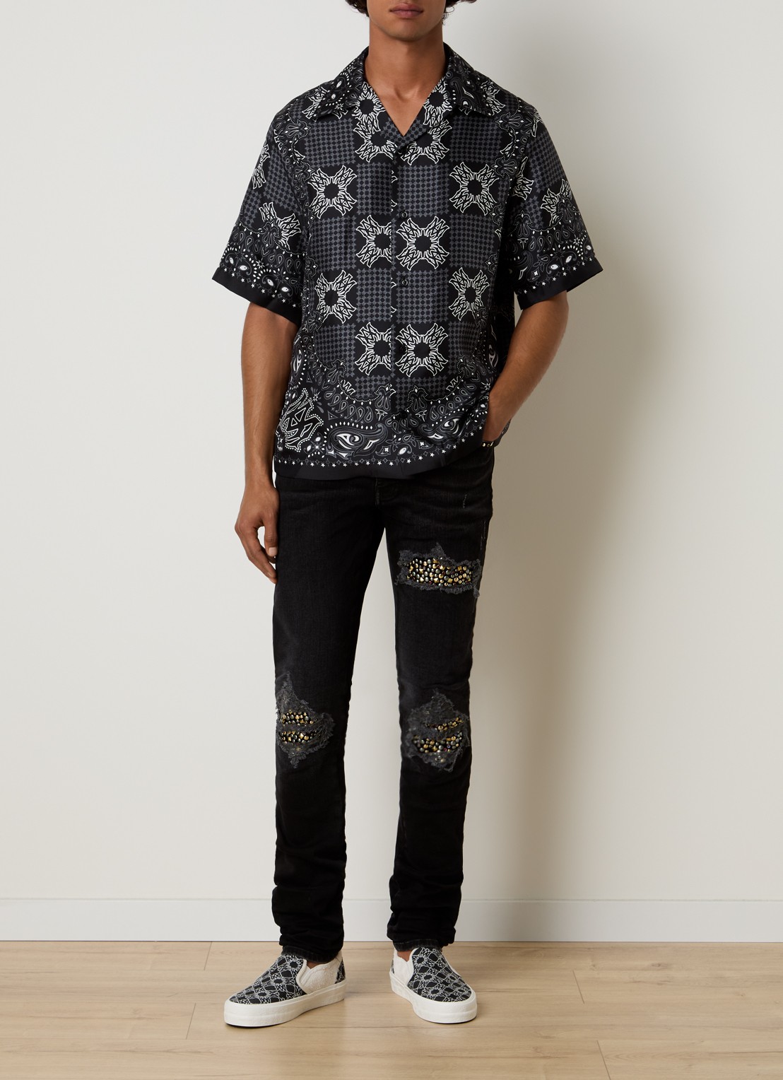 AMIRI Skinny jeans met studs - voorkant 2 zwart