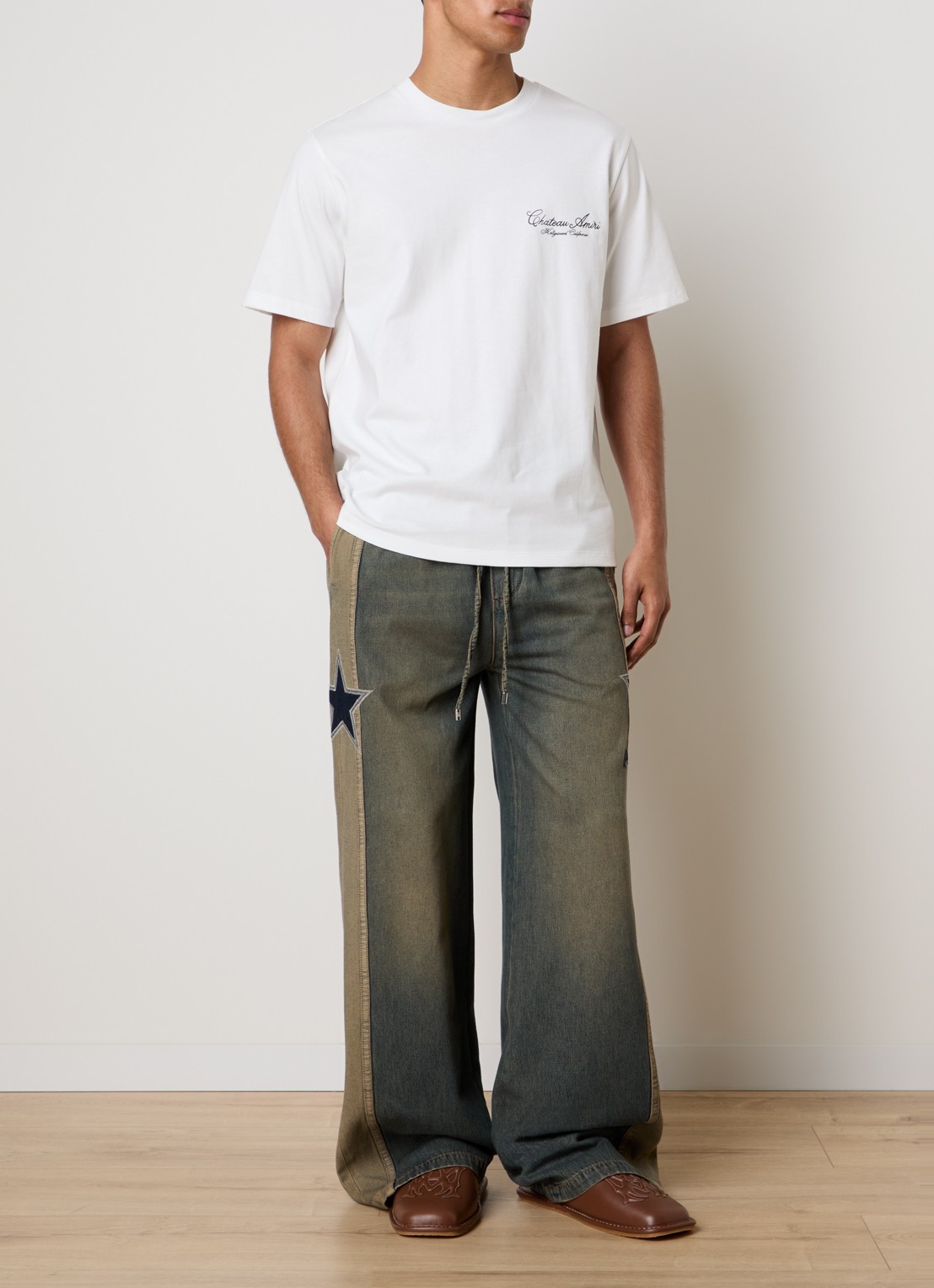 AMIRI Straight fit broek van chambray met borduring - voorkant 6 indigo