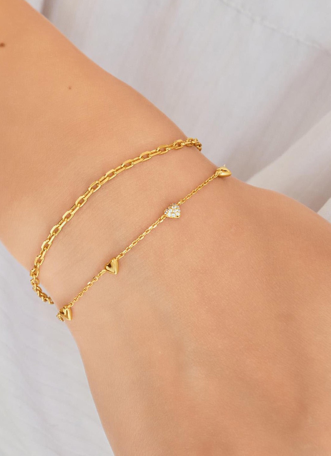 Ania Haie Pavé Heart Station armband S verguld - voorkant 2 goud