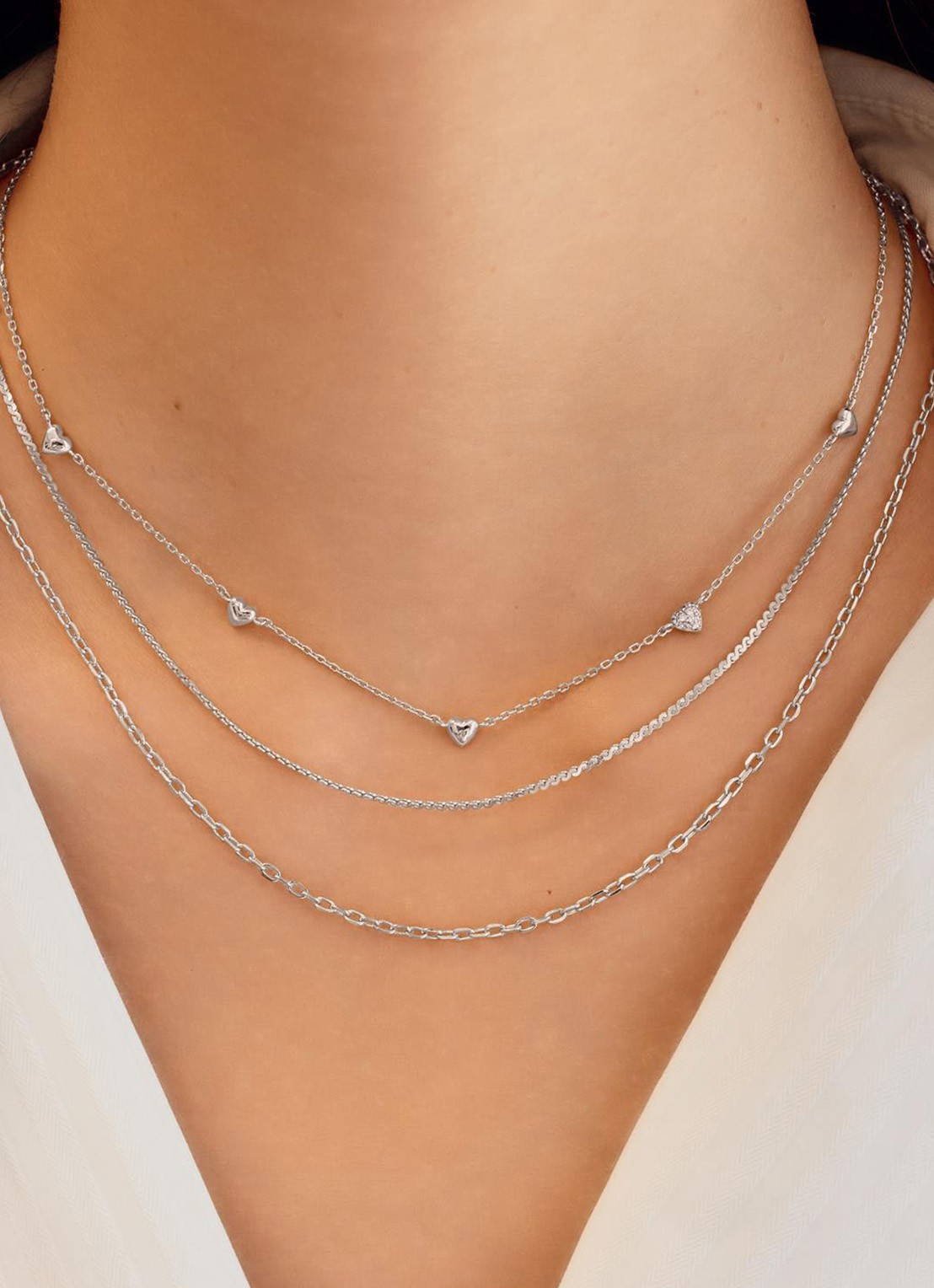 Ania Haie Pavé Heart Station ketting - voorkant 2 zilver