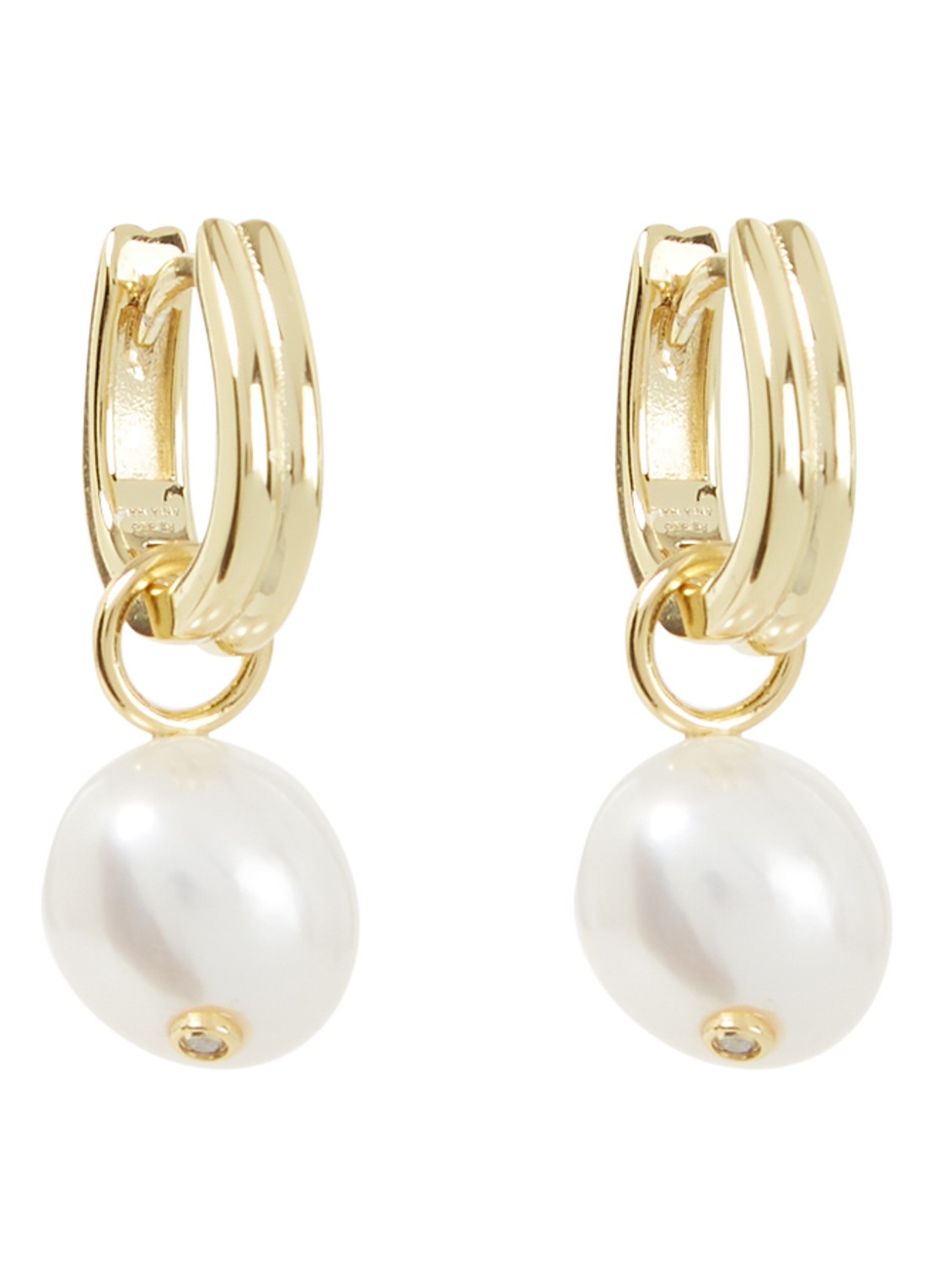 Ania Haie Pearl Drop Sparkle Huggie oorringen verguld - voorkant goud