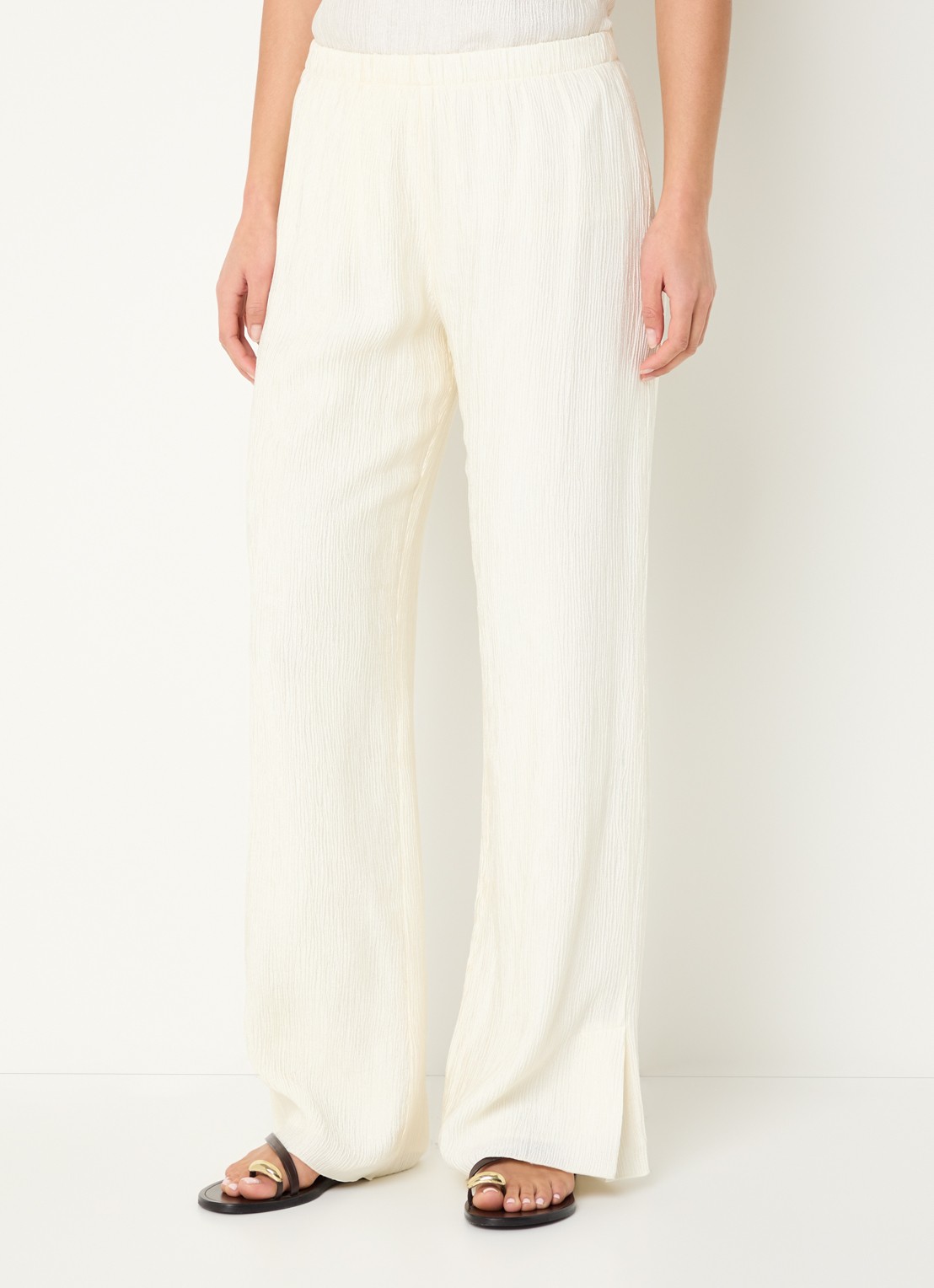 Anine Bing Aden high waist straight fit broek met structuur  - detail 2 gebroken wit