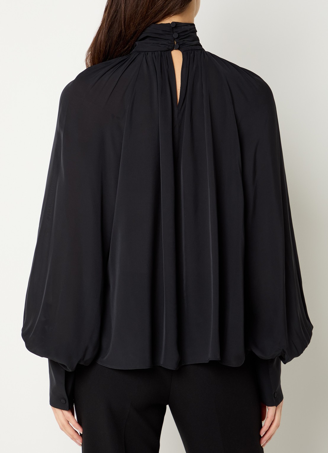 Anine Bing Anne blouse met opstaande kraag en ballonmouwen - achterkant zwart