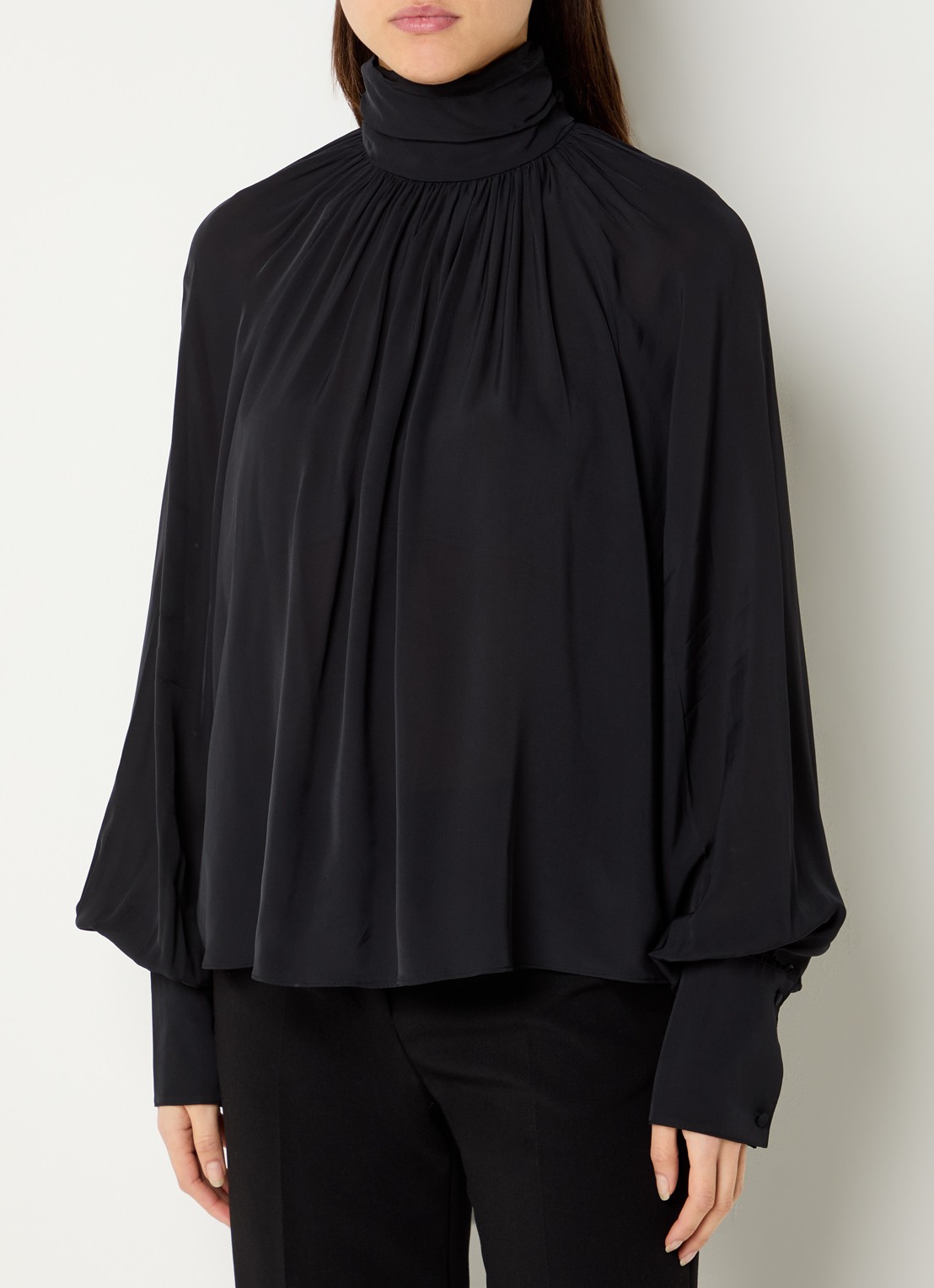 Anine Bing Anne blouse met opstaande kraag en ballonmouwen - detail 4 zwart
