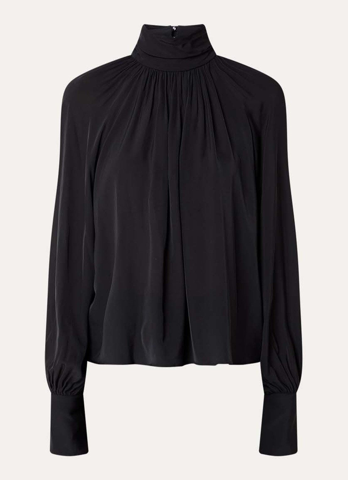 Anine Bing Anne blouse met opstaande kraag en ballonmouwen - voorkant 2 zwart