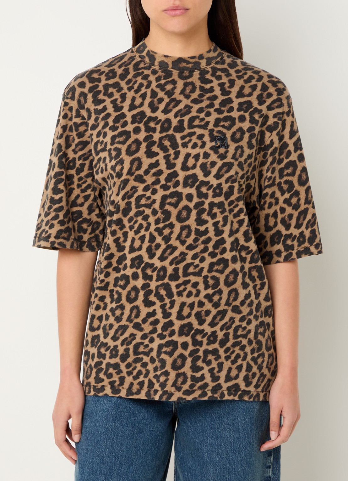 Anine Bing Avi T-shirt met panterprint - detail 3 bruin