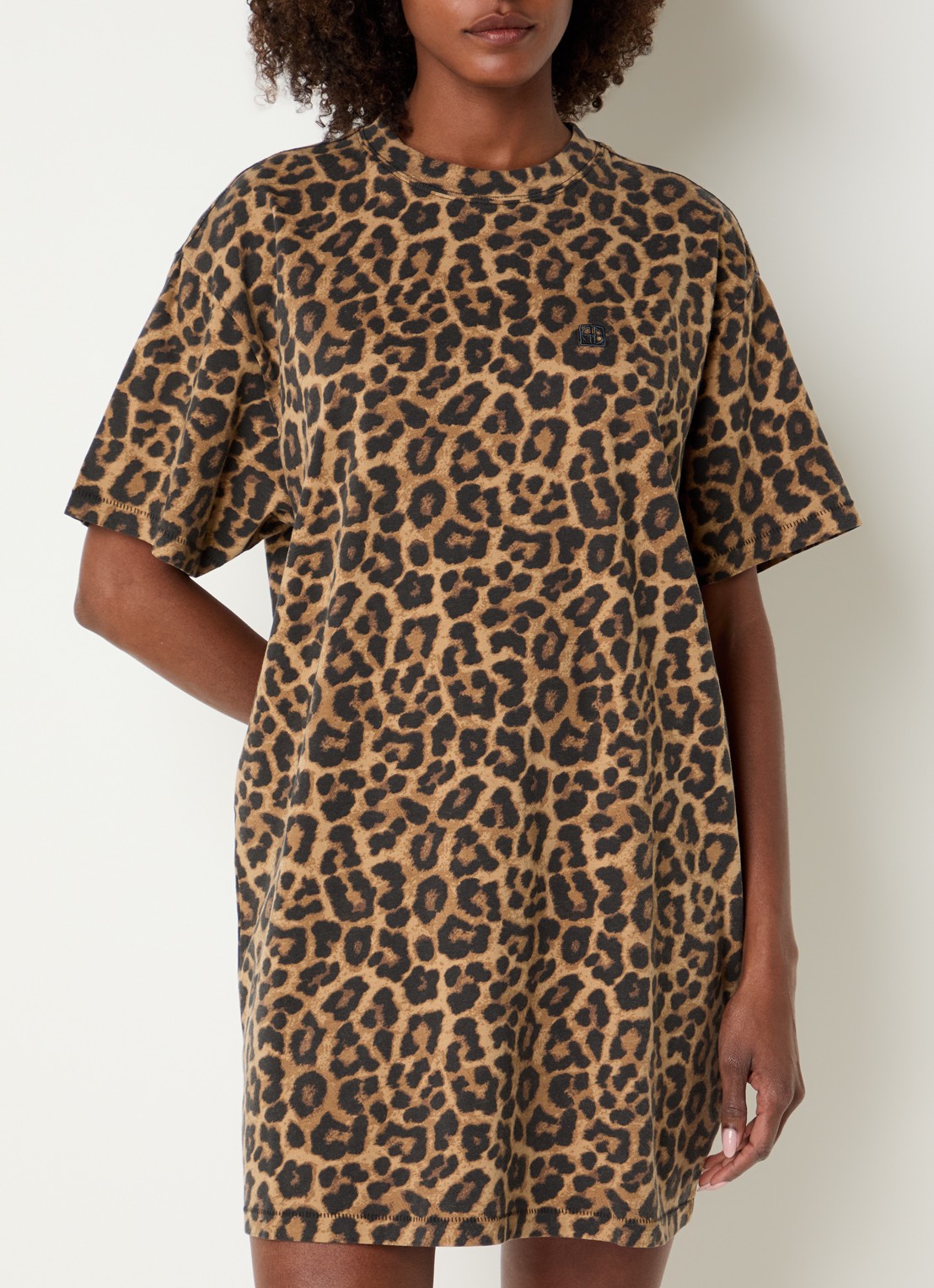 Anine Bing Beth mini T-shirt jurk met dierenprint - detail 3 camel