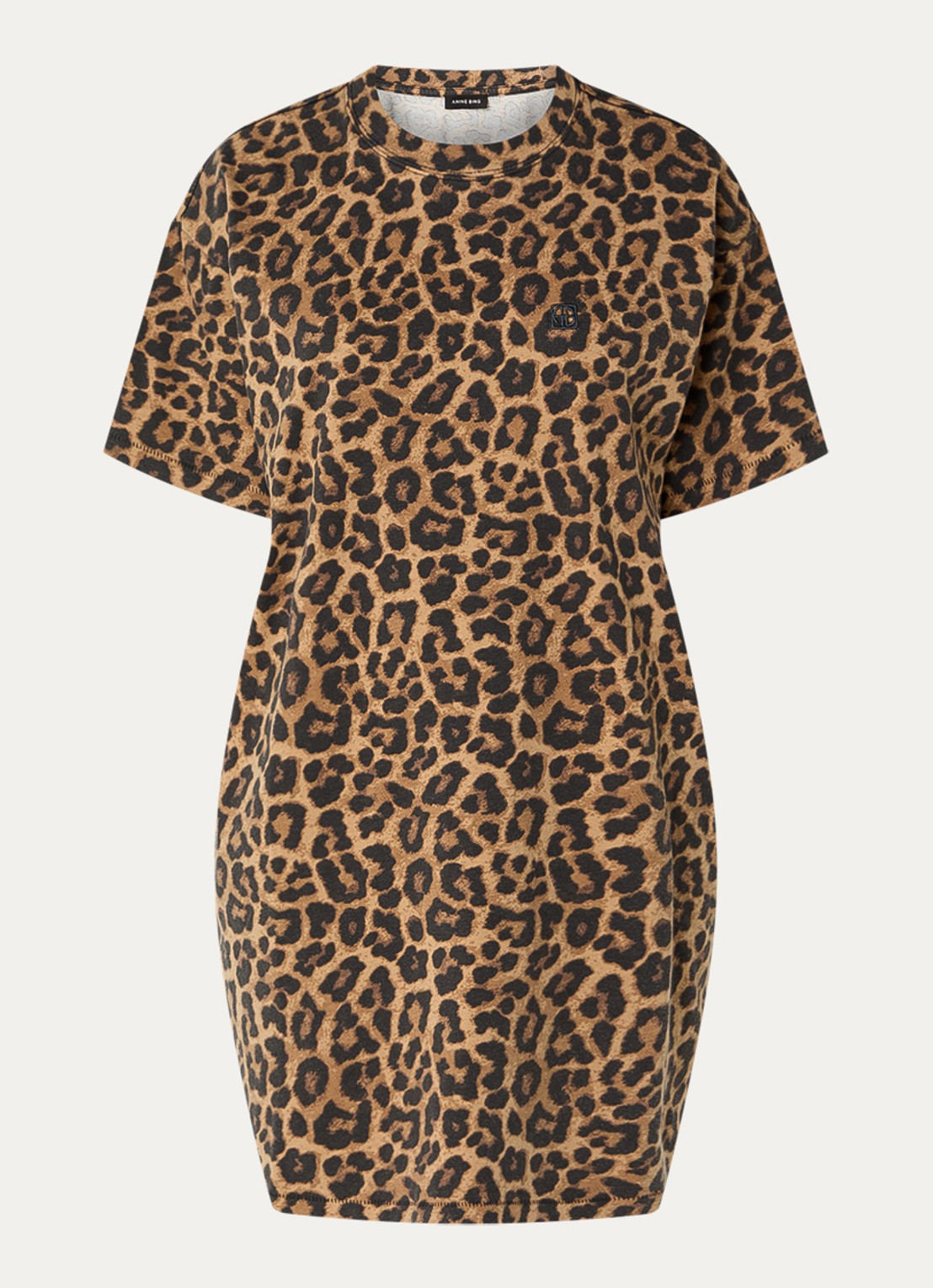 Anine Bing Beth mini T-shirt jurk met dierenprint - voorkant camel