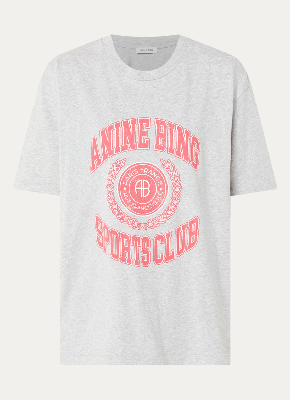 Anine Bing Cade T-shirt met gemêleerd dessin en logoprint - voorkant 2 grijsmele