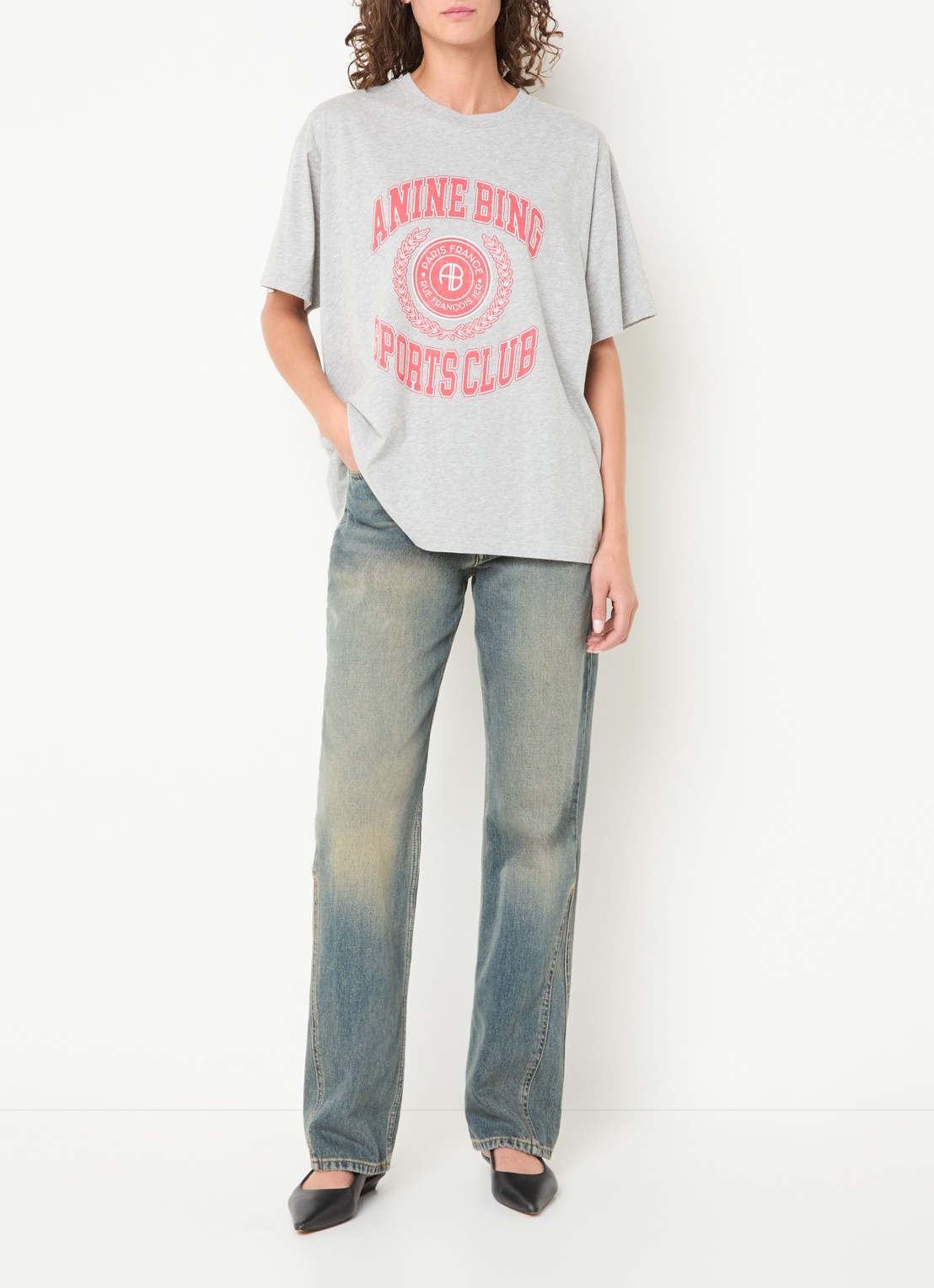 Anine Bing Cade T-shirt met gemêleerd dessin en logoprint - voorkant 3 grijsmele