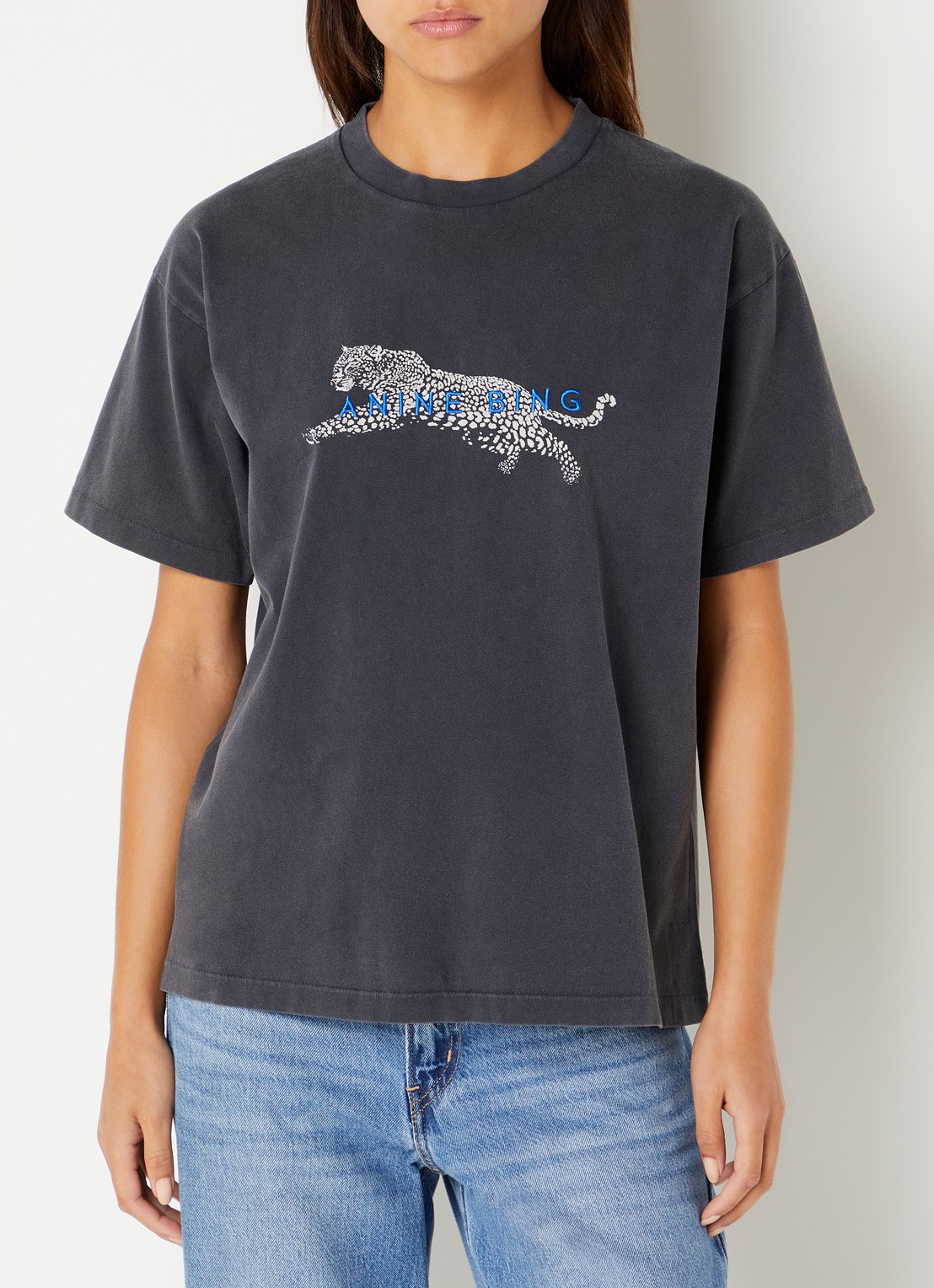 Anine Bing Cade T-shirt met logoborduring - detail donkergrijs