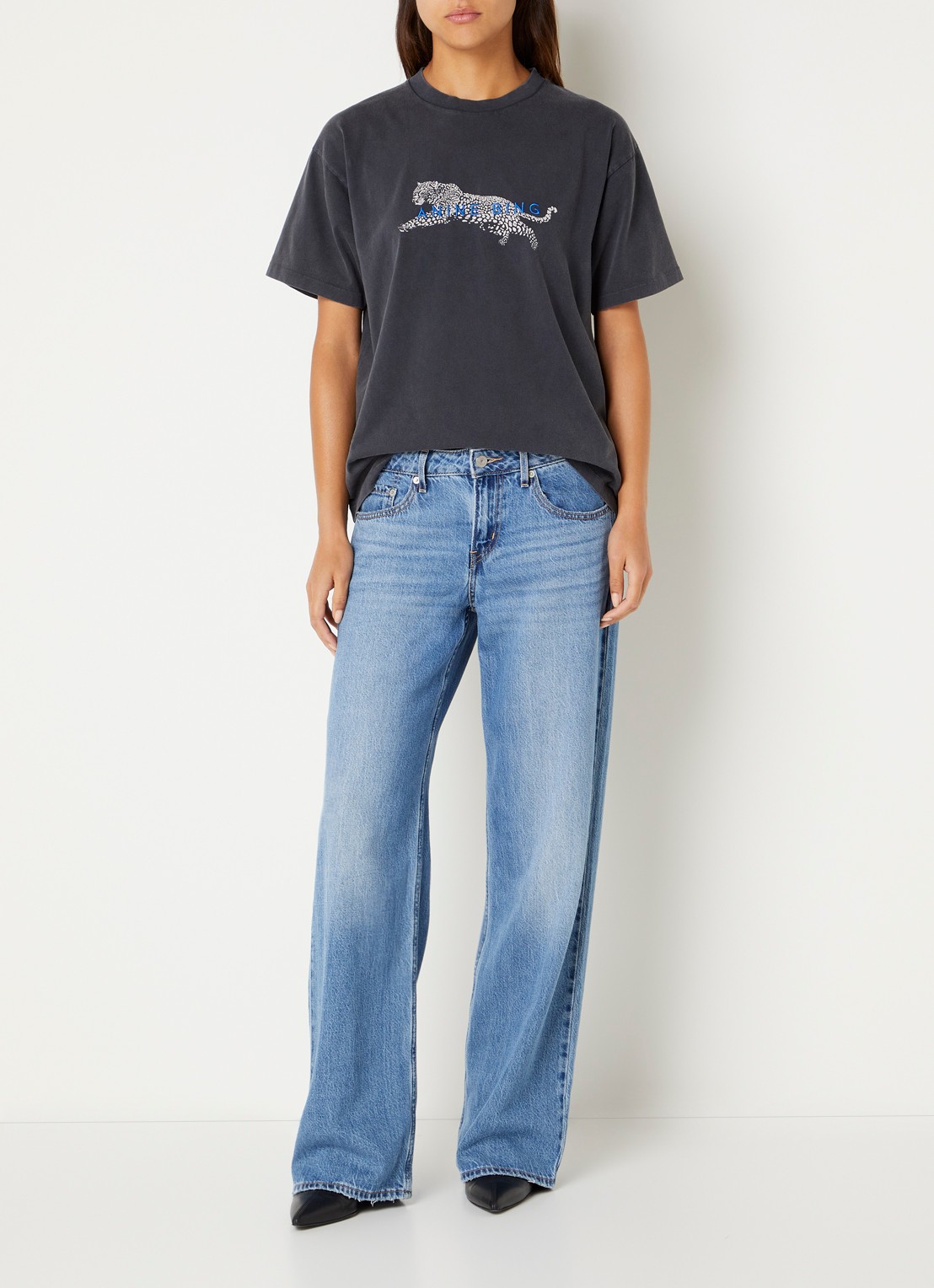 Anine Bing Cade T-shirt met logoborduring - voorkant 4 donkergrijs