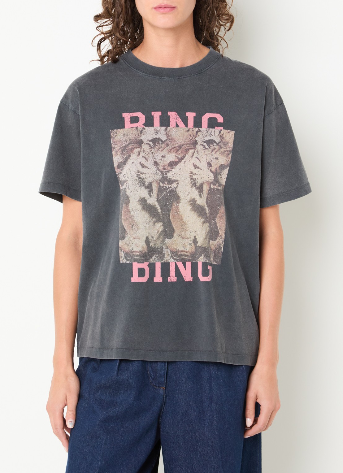 Anine Bing Cade T-shirt met logoprint en verwassen afwerking - detail zwart
