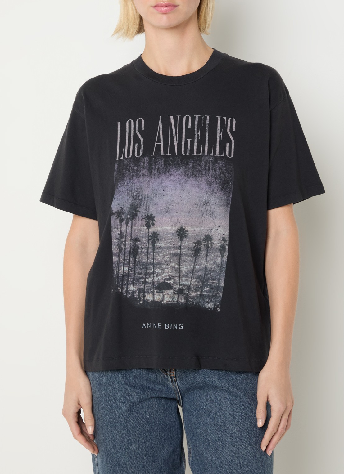 Anine Bing Cade T-shirt met logoprint en verwassen afwerking - detail antraciet