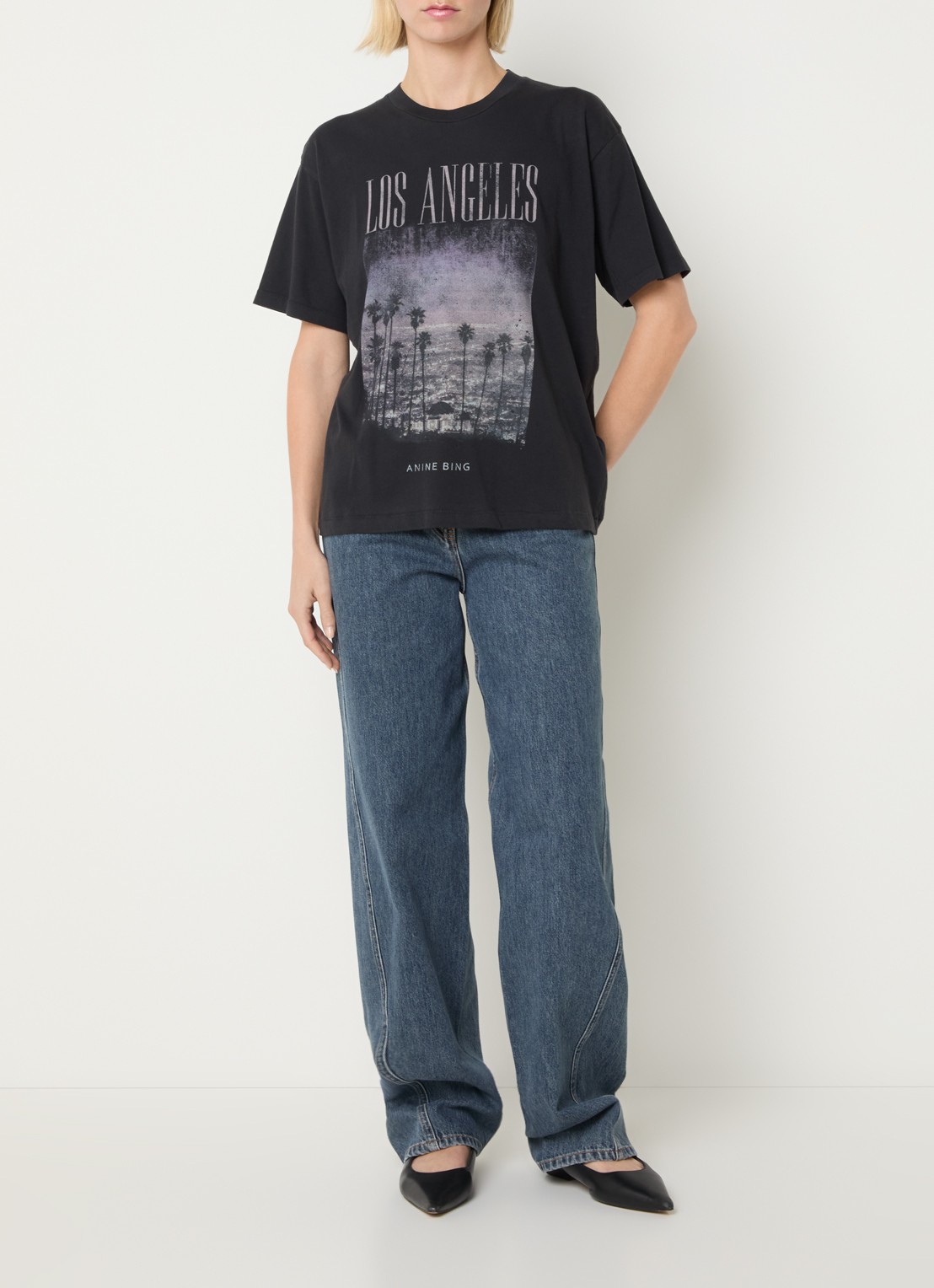 Anine Bing Cade T-shirt met logoprint en verwassen afwerking - voorkant 3 antraciet