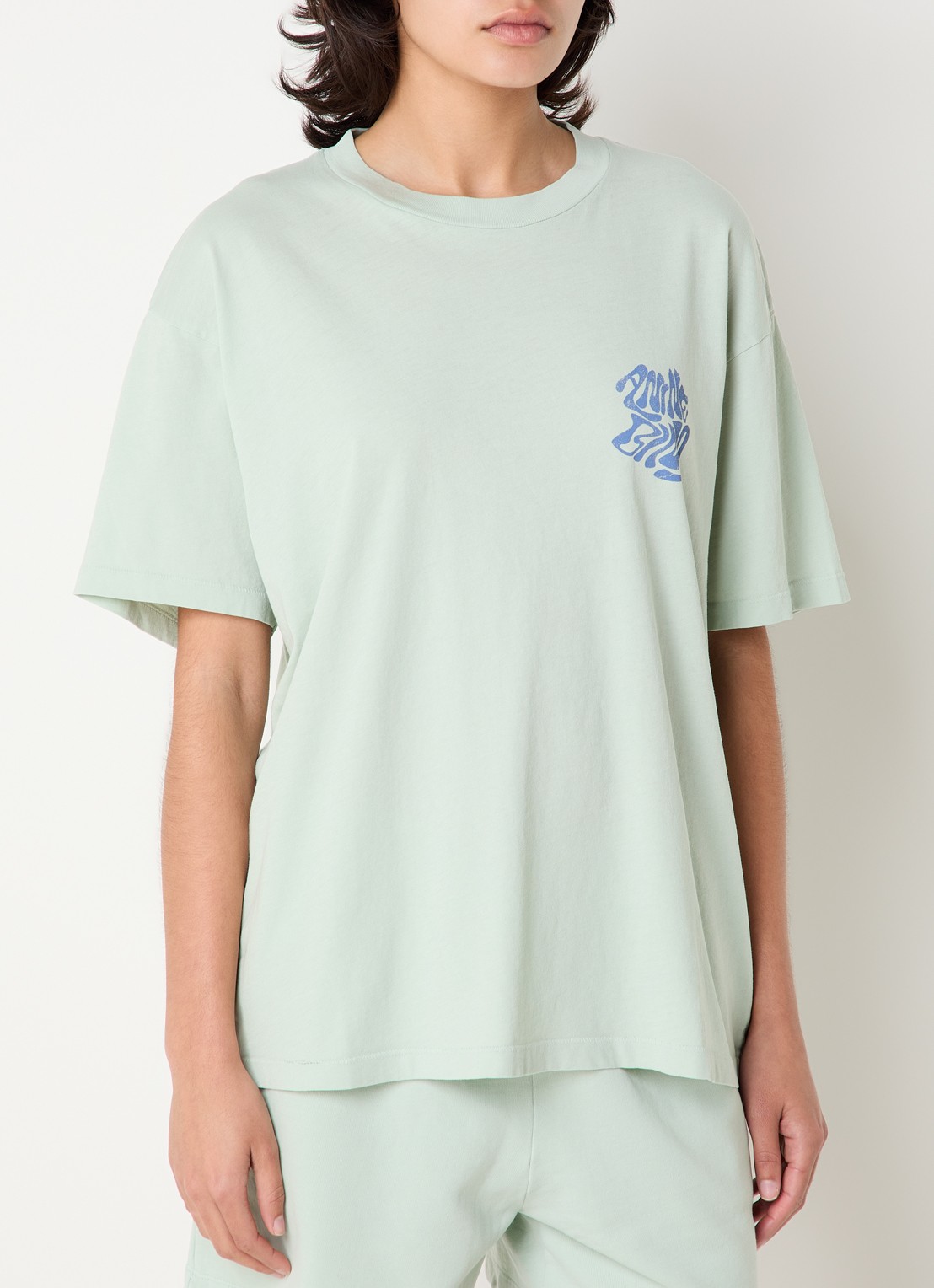 Anine Bing Cade T-shirt met print en logo  - achterkant lichtgroen