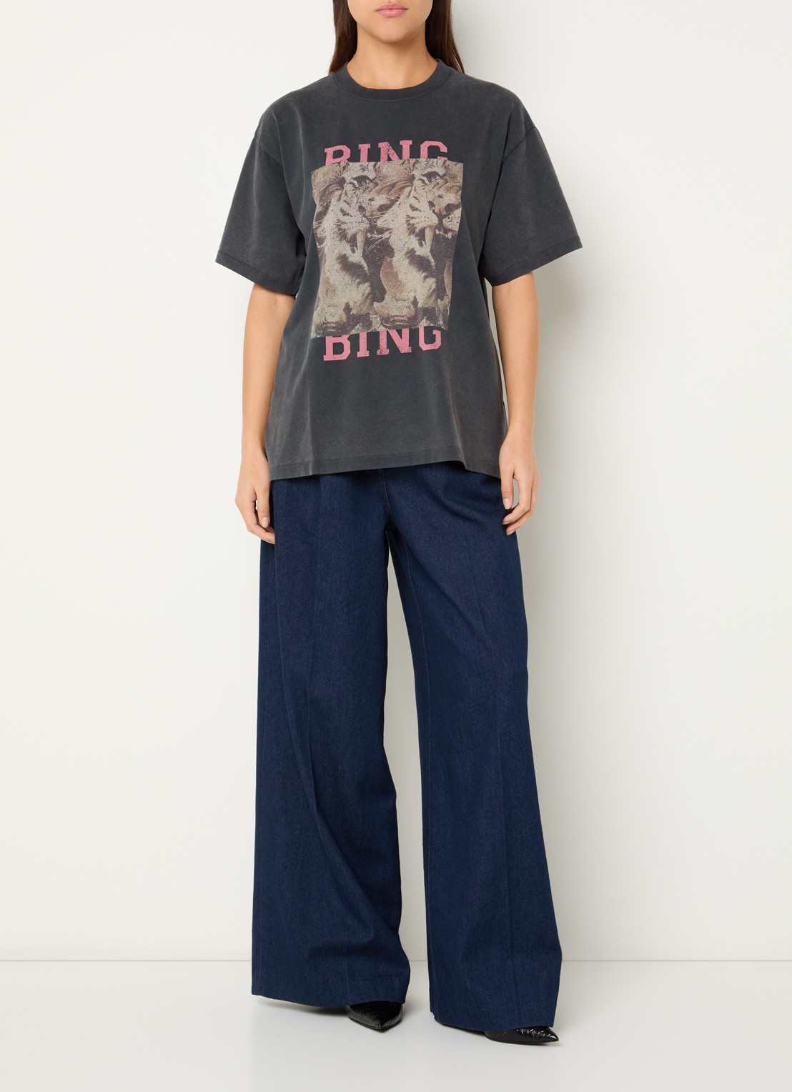 Anine Bing Cade T-shirt met print - voorkant 4 donkergrijs