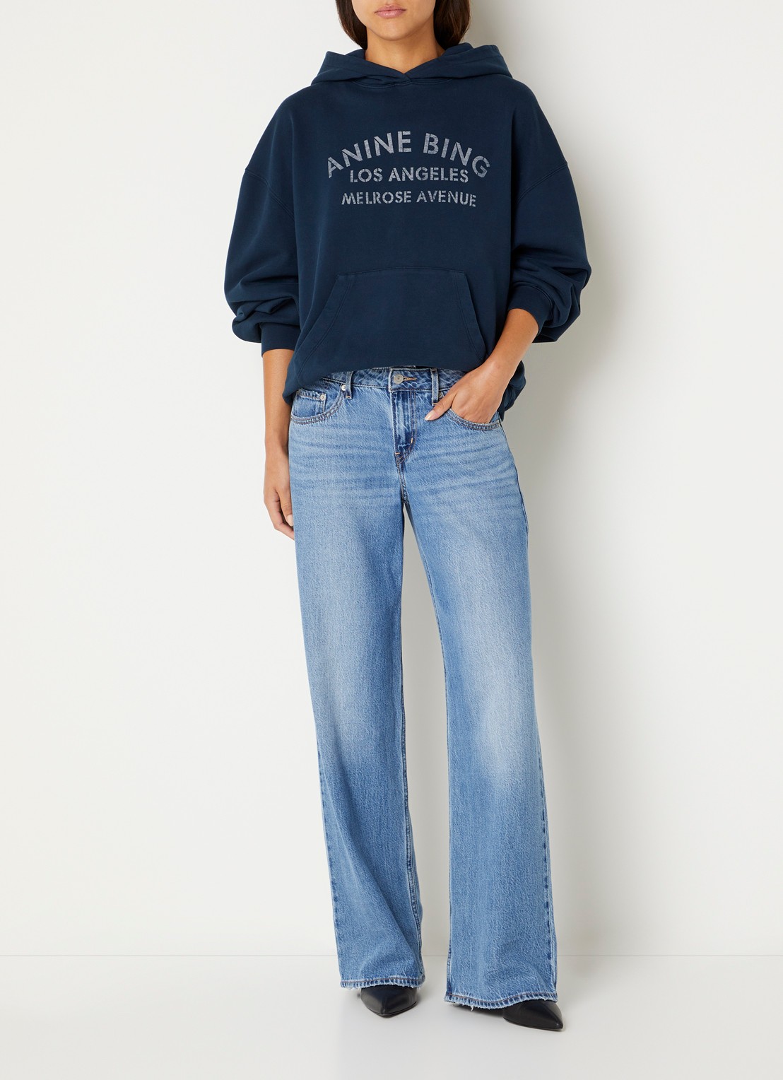 Anine Bing Harvey hoodie met logoprint - voorkant 4 donkerblauw