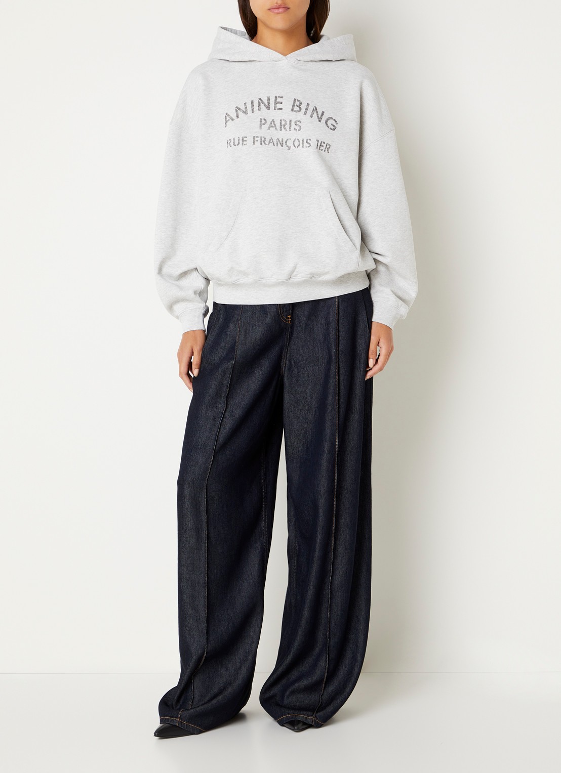 Anine Bing Harvey hoodie met logoprint - voorkant 4 grijsmele