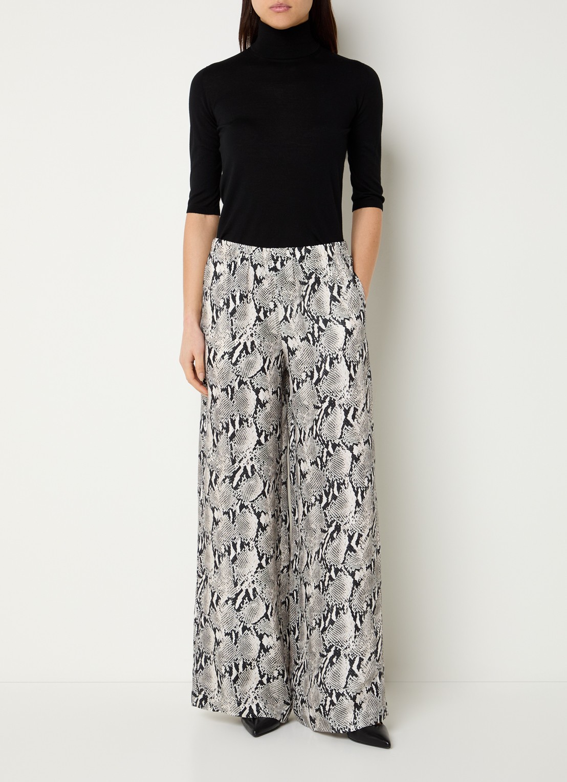 Anine Bing High waist wide fit pantalon met slangenprint en steekzakken - voorkant 3 multicolor