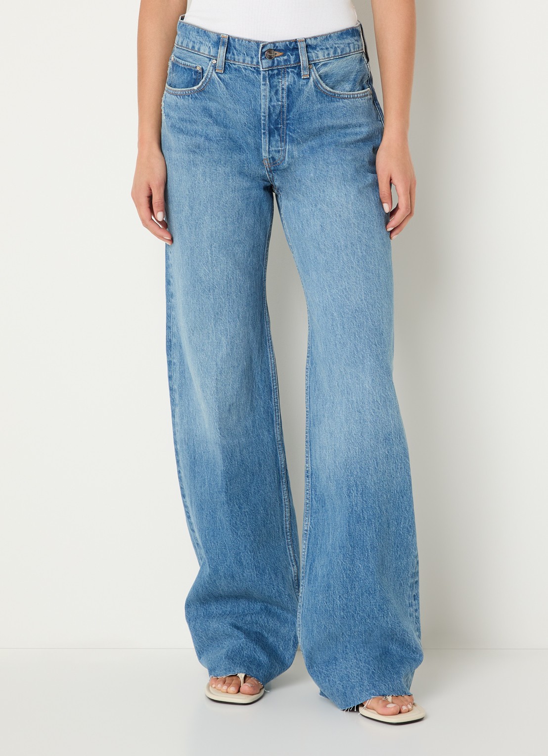 Anine Bing Hugh high waist straight leg jeans met medium wassing en steekzakken  - detail 3 indigo