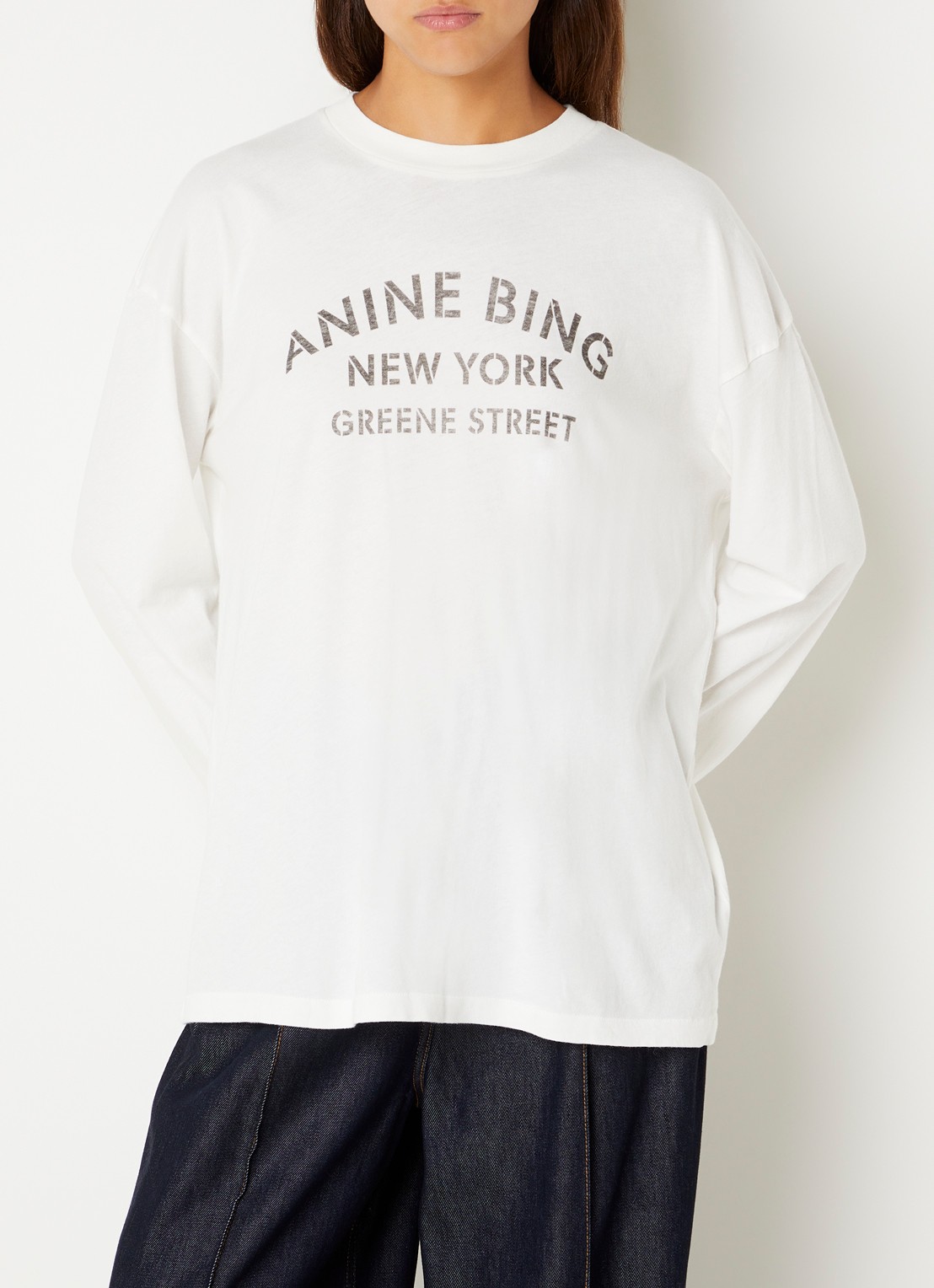 Anine Bing Ivan longsleeve met logoprint - detail gebroken wit