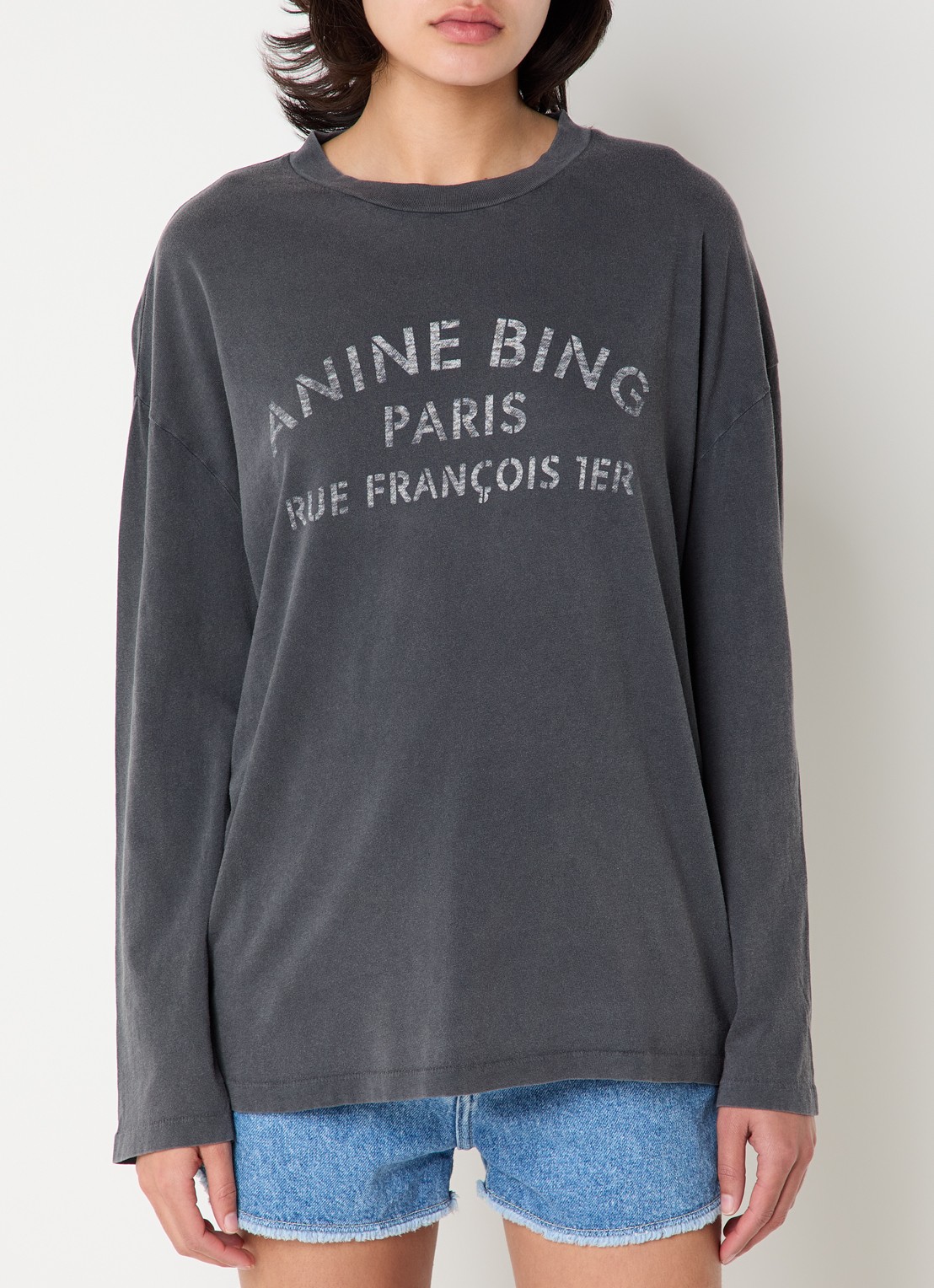 Anine Bing Ivan T-shirt met logoprint - detail antraciet