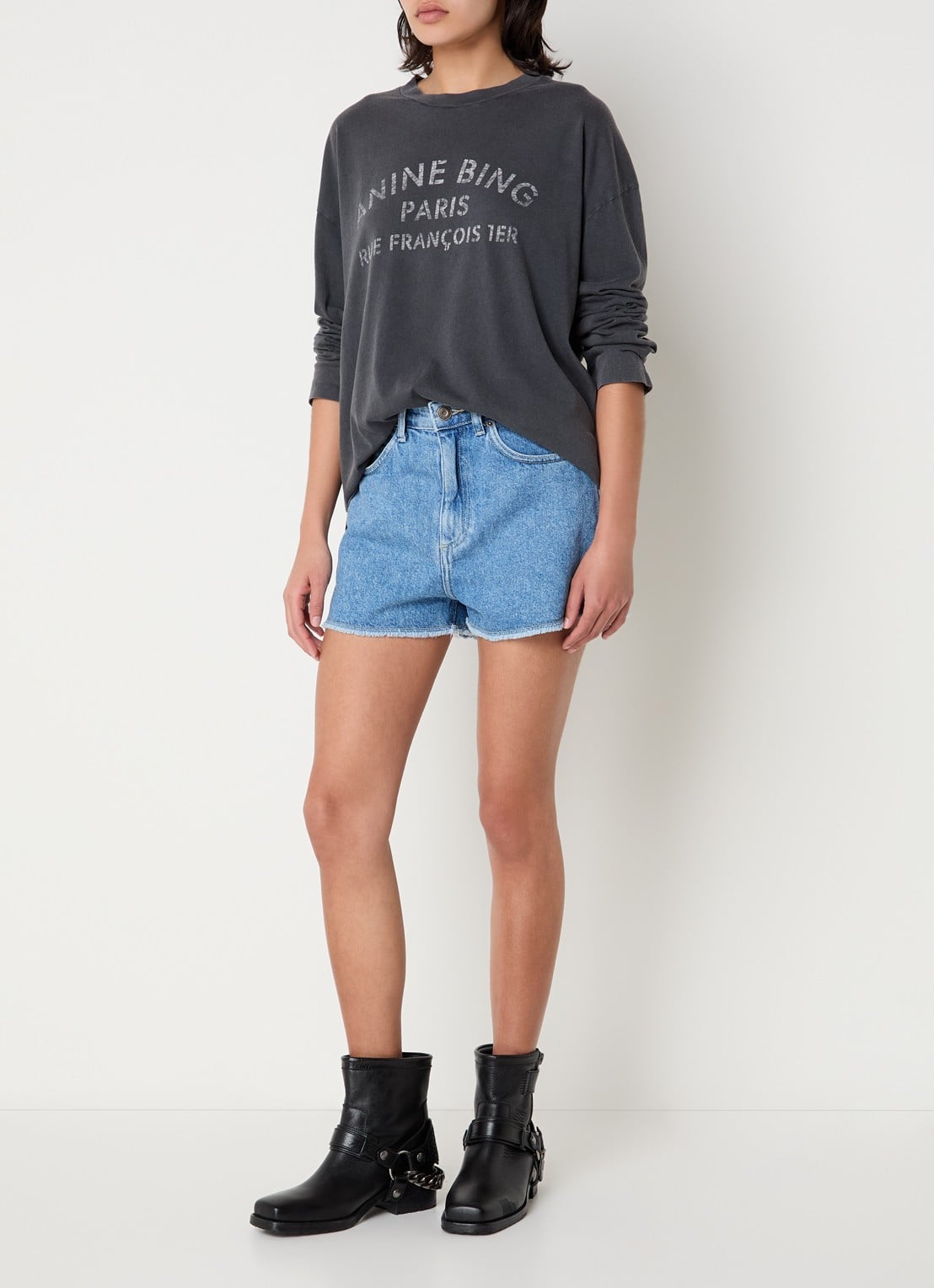 Anine Bing Ivan T-shirt met logoprint - voorkant 4 antraciet