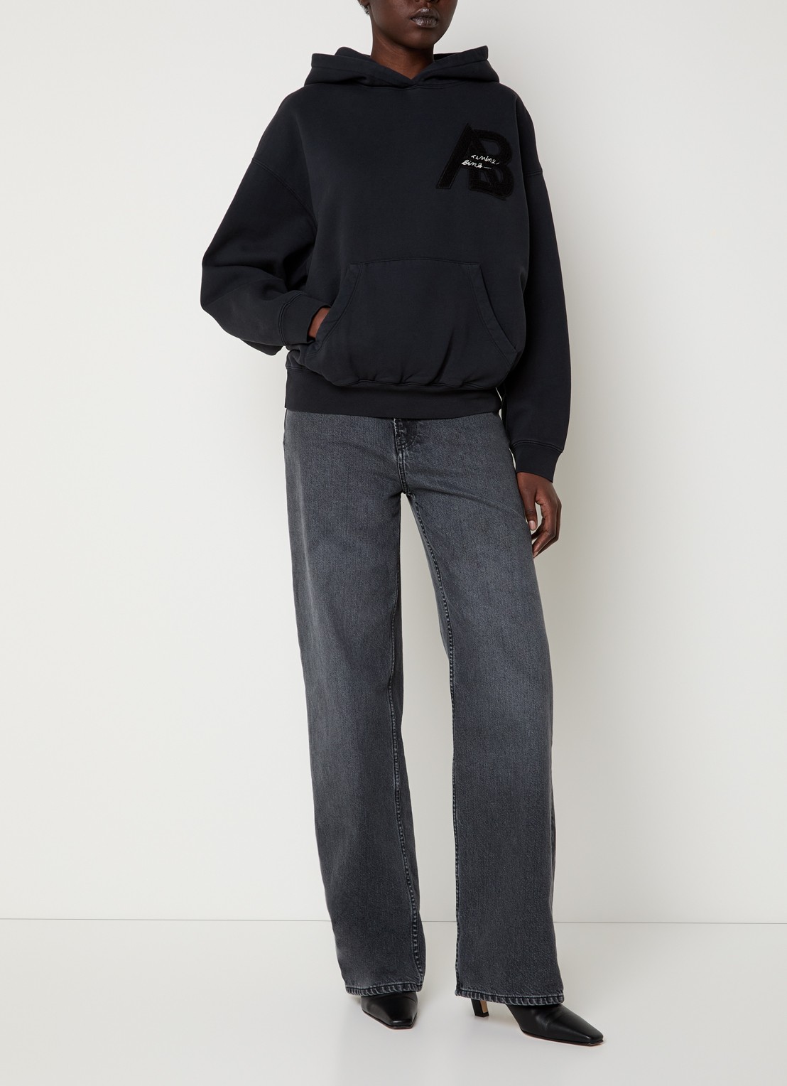 Anine Bing Jaci hoodie met logo - voorkant 2 zwart