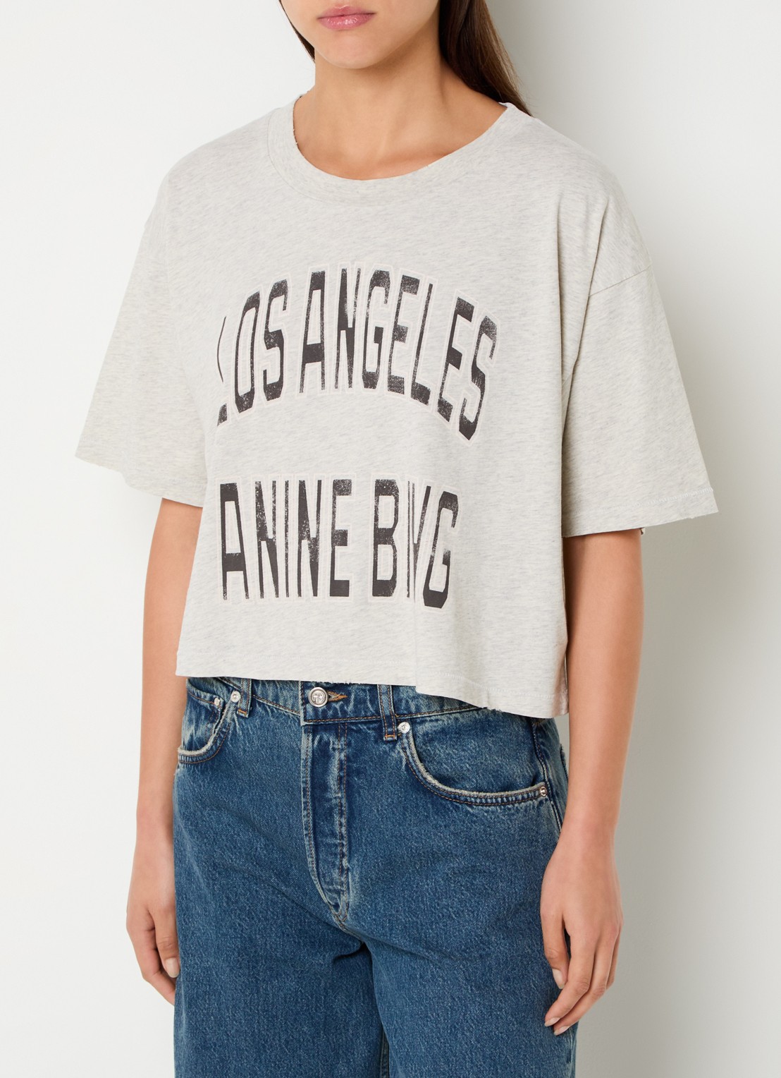 Anine Bing Johnny cropped T-shirt met logoprint  - detail lichtgrijs