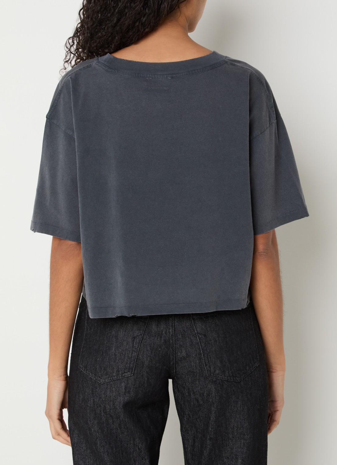 Anine Bing Johnny cropped T-shirt met logoprint - achterkant 3 antraciet