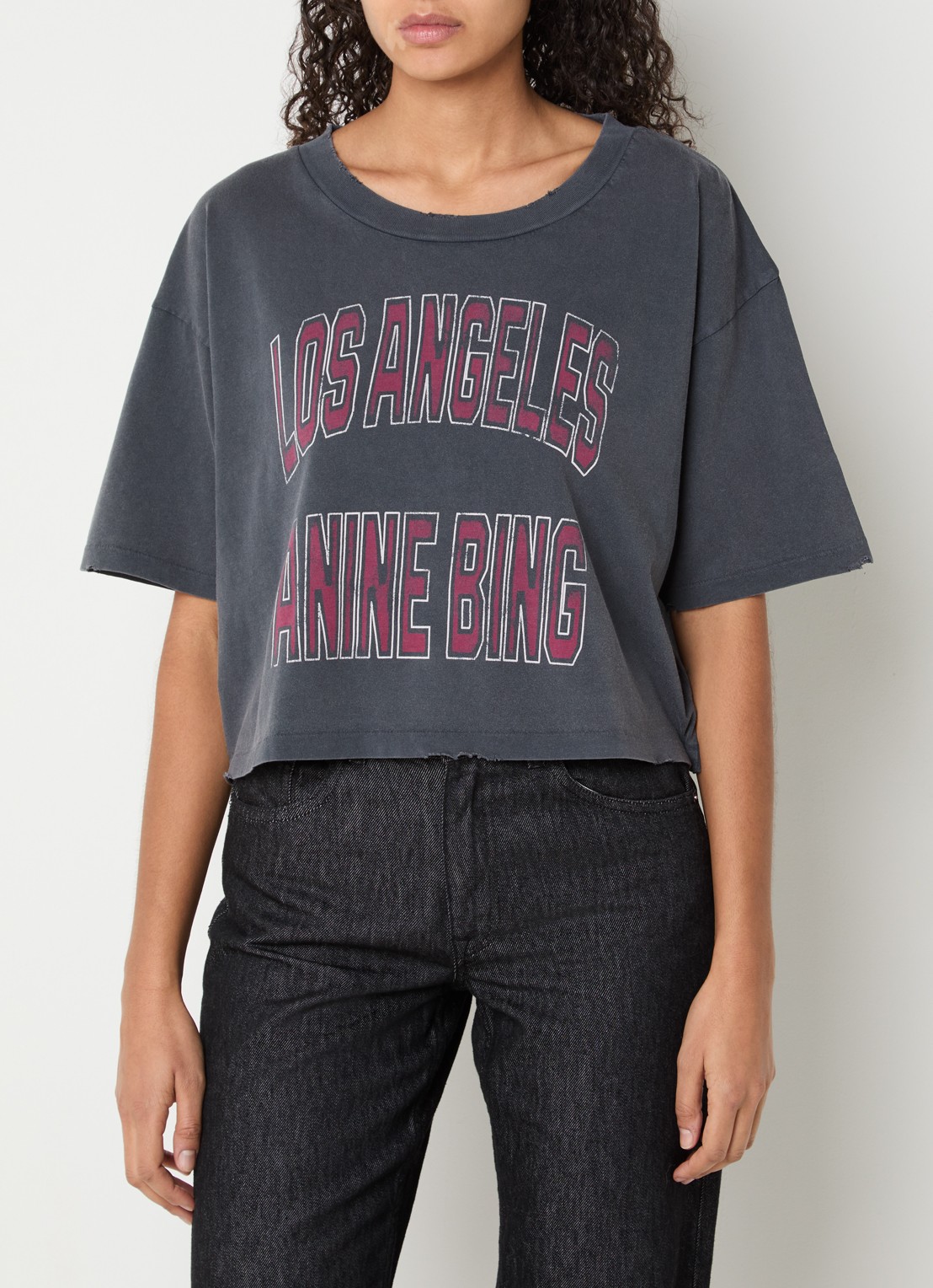 Anine Bing Johnny cropped T-shirt met logoprint - detail 4 antraciet