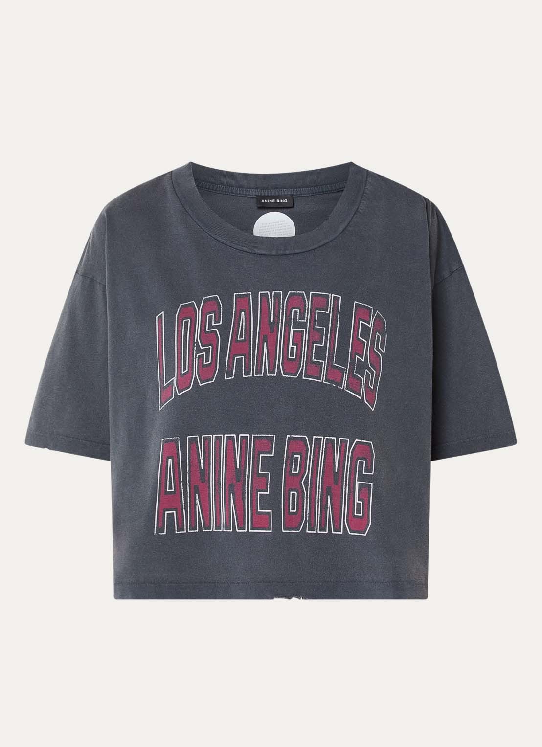 Anine Bing Johnny cropped T-shirt met logoprint - voorkant antraciet