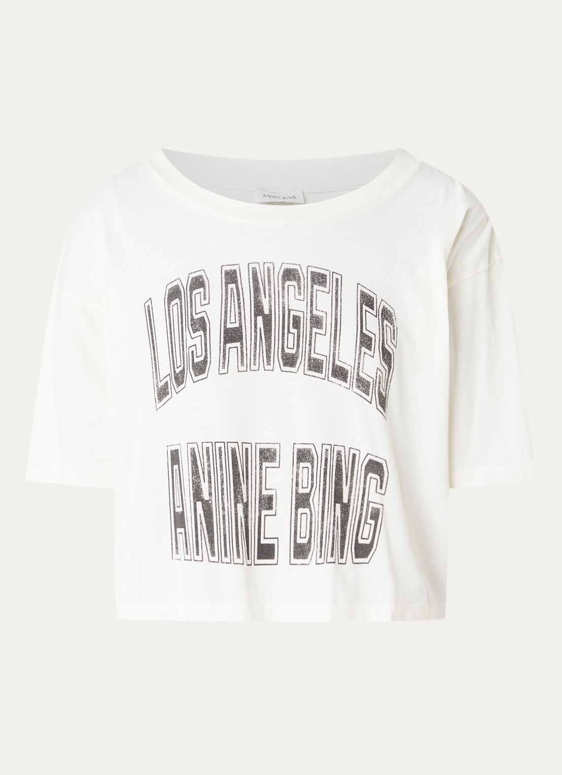 Anine Bing Johnny cropped T-shirt met logoprint - voorkant 3 gebroken wit