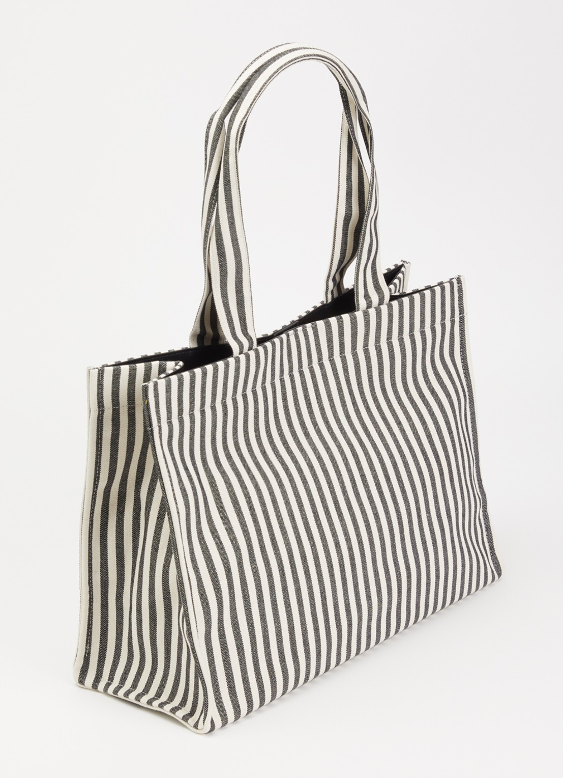 Anine Bing Lara shopper van canvas met streepprint - achterkant 2 gebroken wit