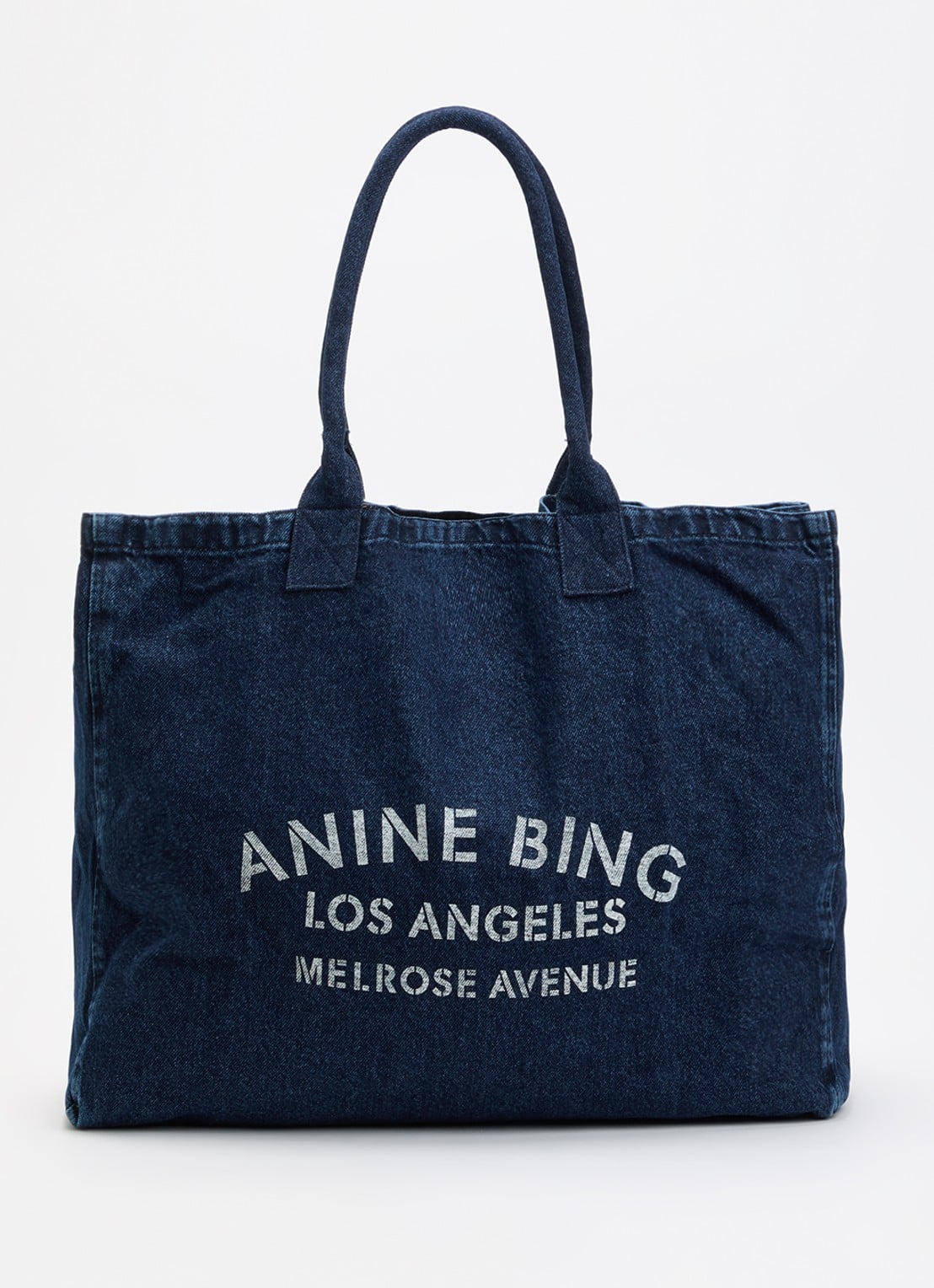 Anine Bing Leo schoudertas van denim met logo - voorkant 5 indigo