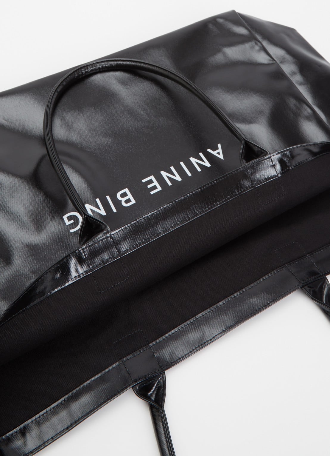 Anine Bing Leo shopper met logo - detail zwart