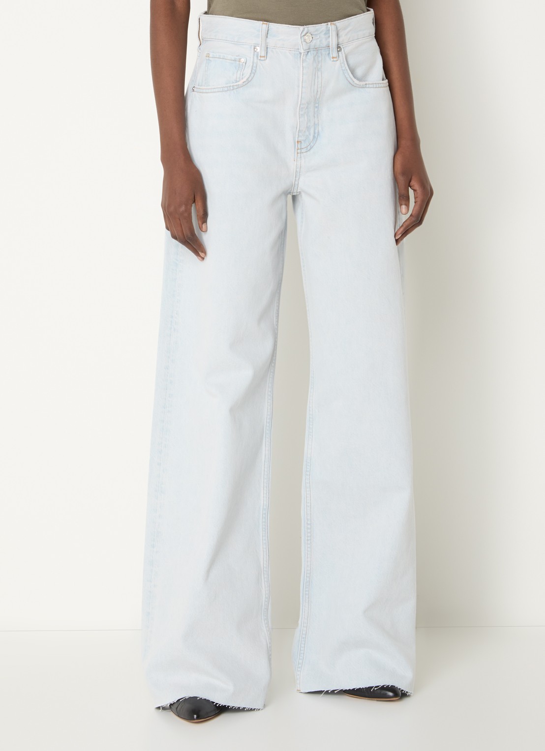 Anine Bing Lewis high waist wide leg jeans met lichte wassing - detail 2 indigo