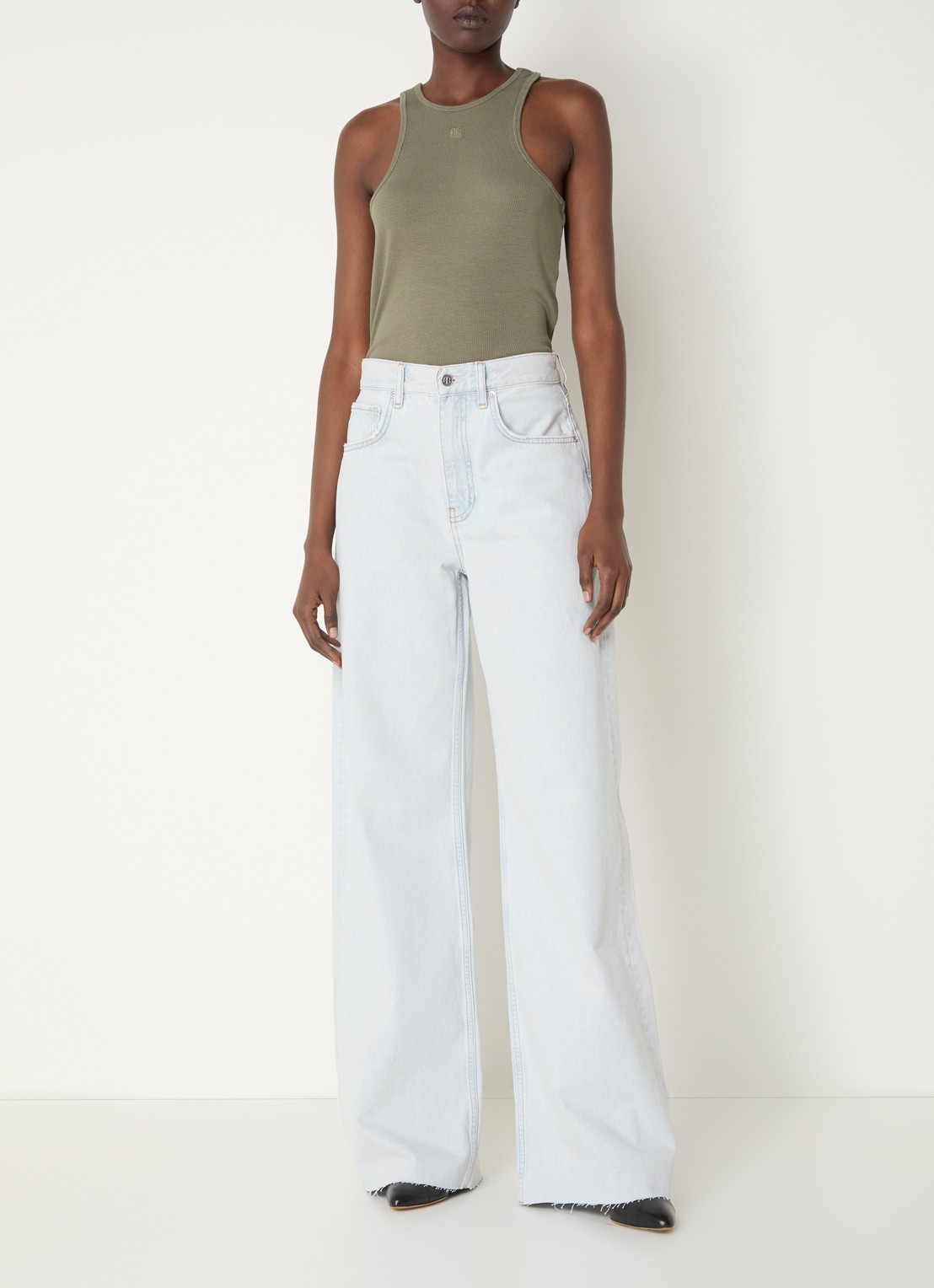 Anine Bing Lewis high waist wide leg jeans met lichte wassing - voorkant 4 indigo