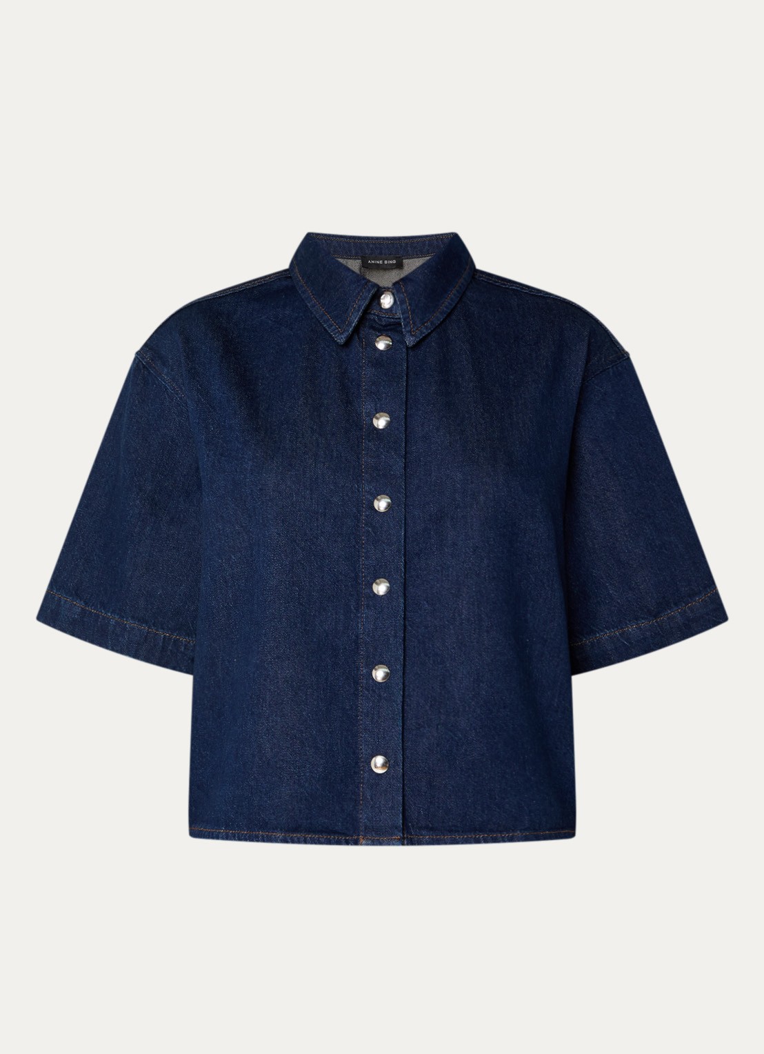 Anine Bing Lincoln blouse van denim - voorkant indigo