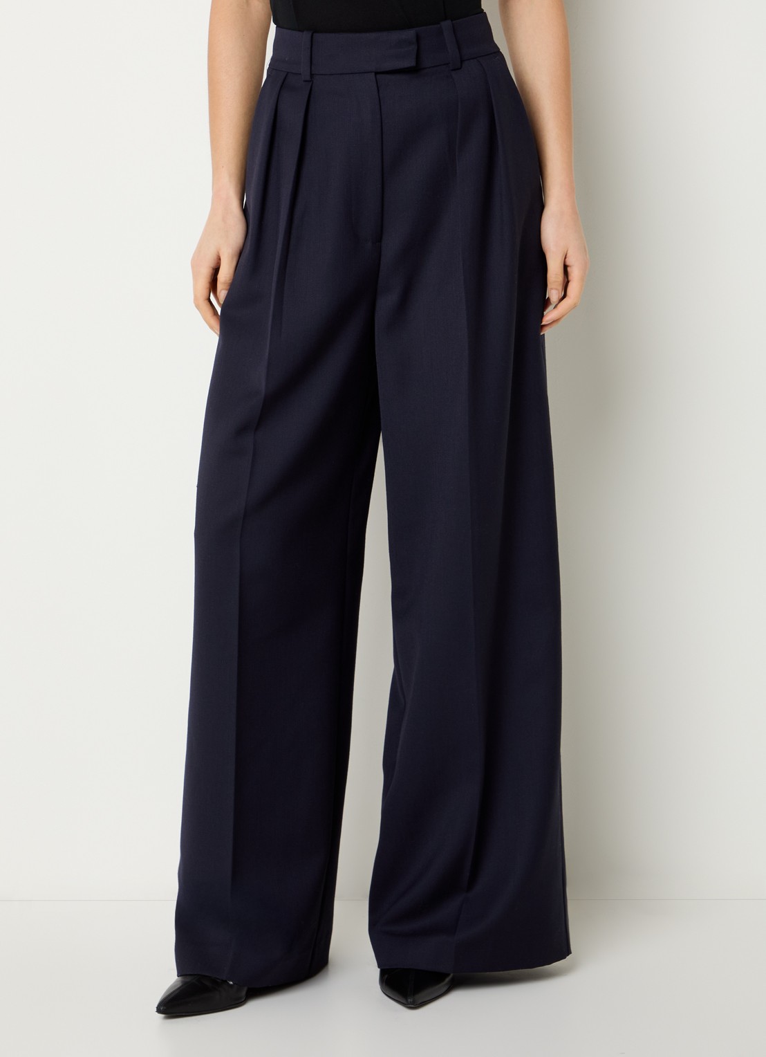 Anine Bing Lou high waist loose fit pantalon in wolblend met persplooi - detail 4 donkerblauw