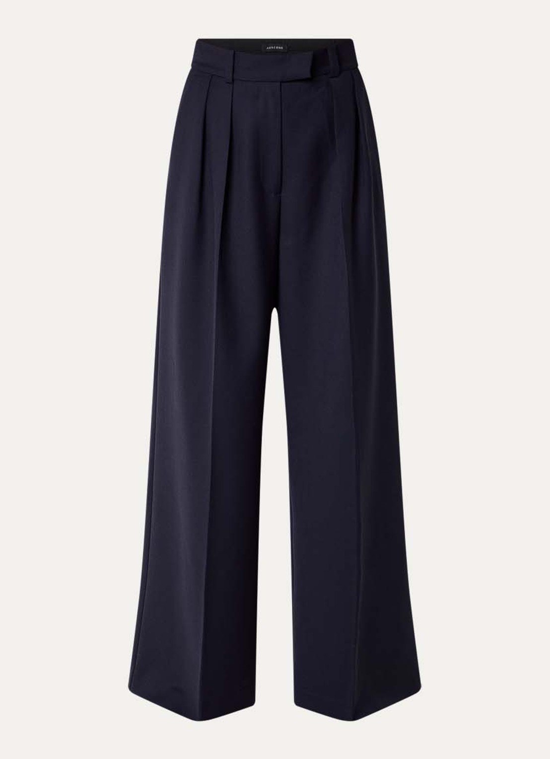 Anine Bing Lou high waist loose fit pantalon in wolblend met persplooi - voorkant donkerblauw