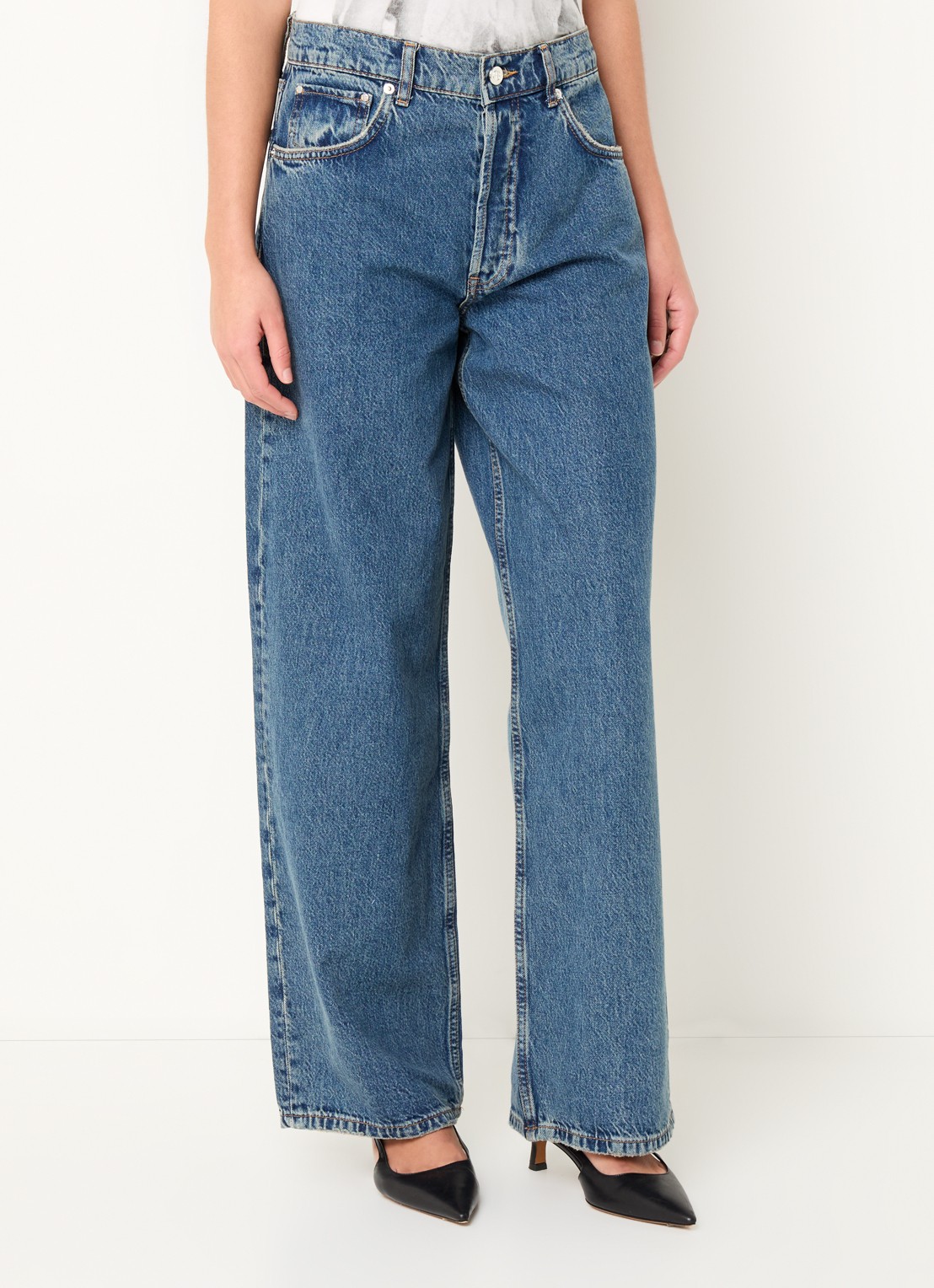 Anine Bing Manon high waist loose fit jeans met medium wassing - detail 2 indigo